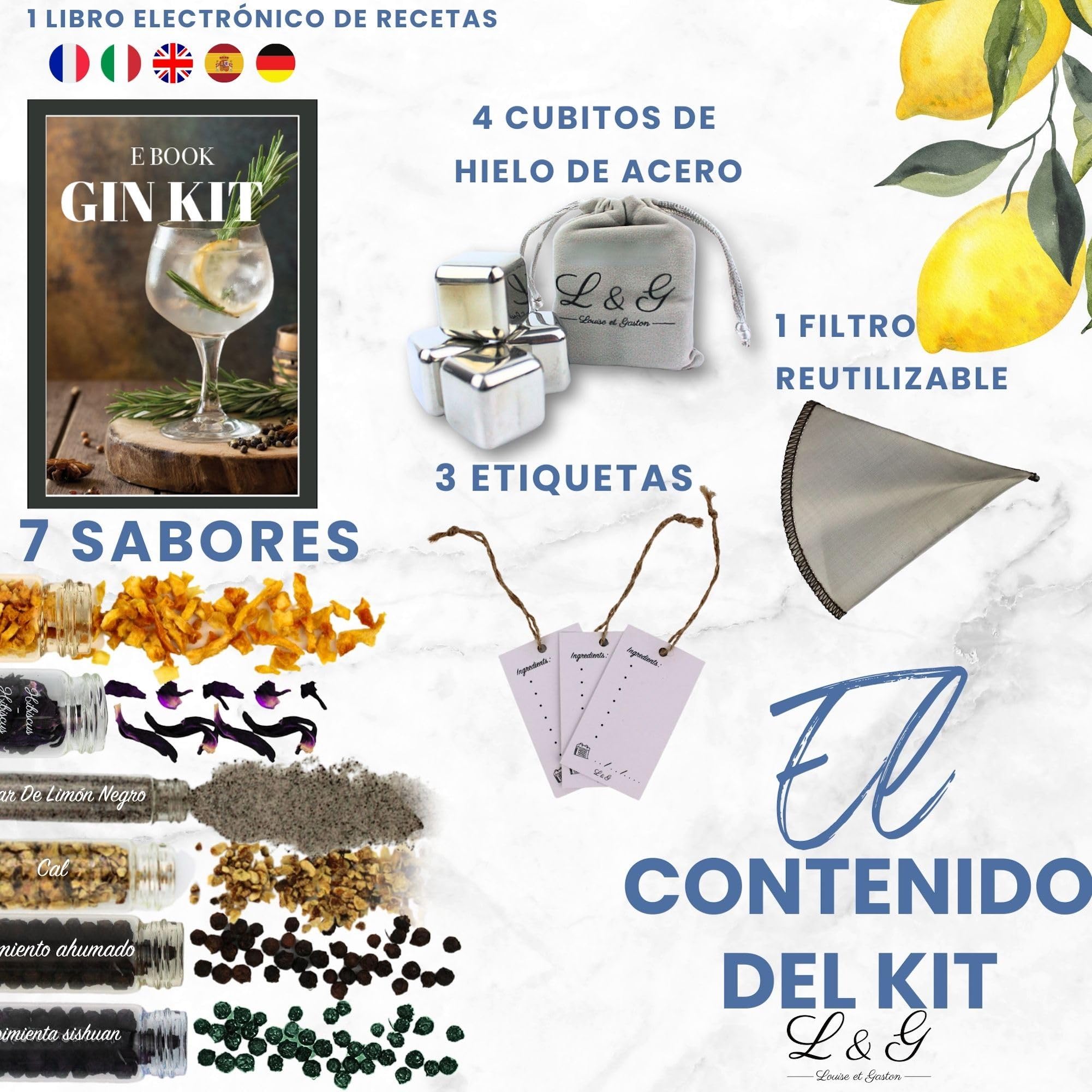 L&G® Kit de Gin tonic descubrimiento de especias personalizado - Kit de Botánicos para ginebra DIY - Regalo Original para Navidad, Cumpleaños y Aniversario