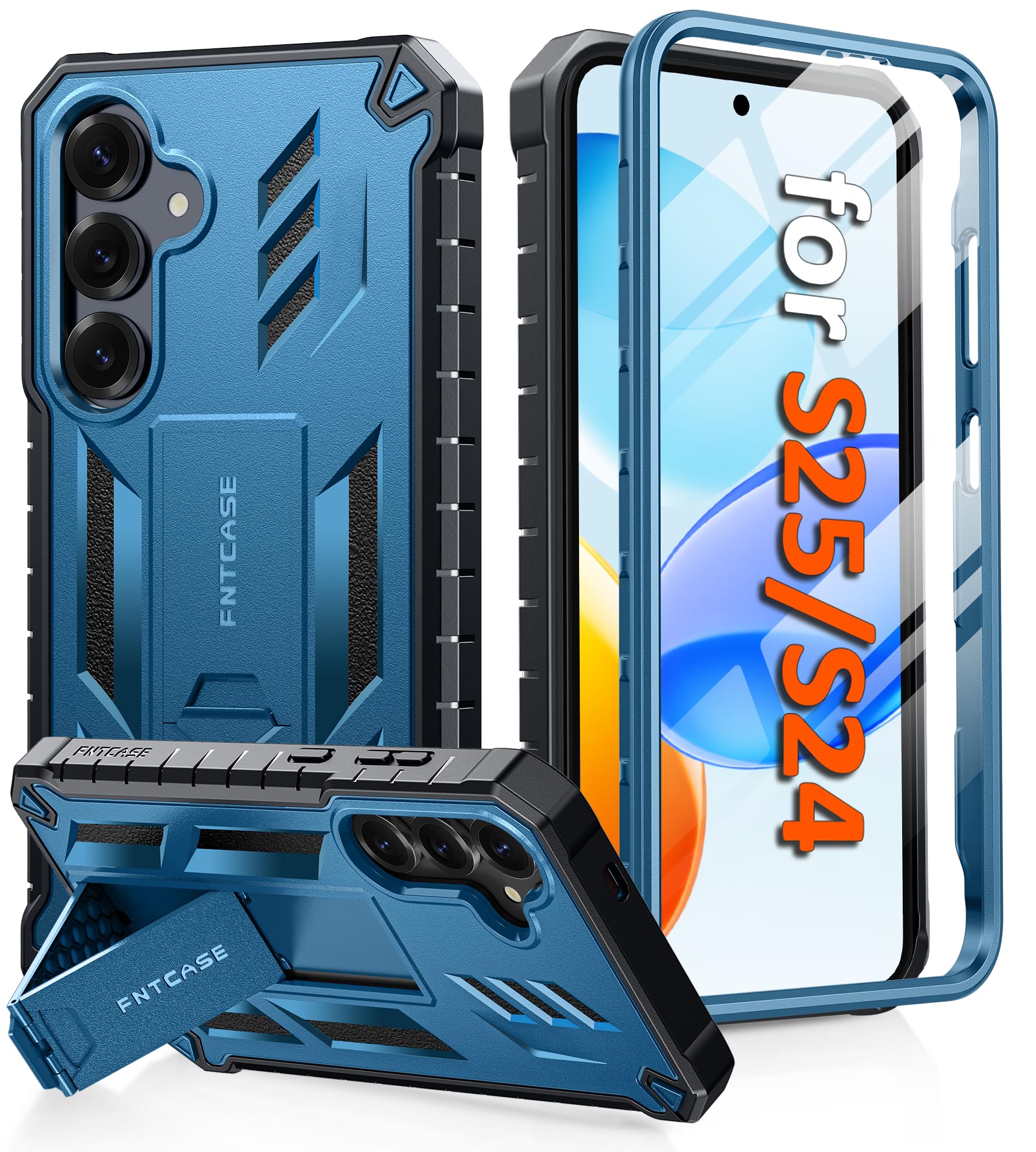 FNTCASE for Samsung Galaxy S25 Case: for Galaxy S24 Case with [Built-in Screen Protector & Kickstand] [Military-Grade Drop Protection] Heavy Duty