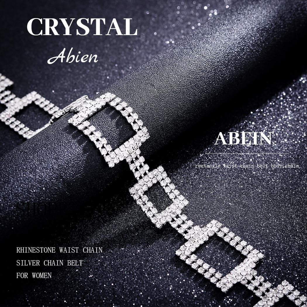 Abien Rhinestone Belts for Women Silver Chain Belt Crystal Belt Chain Sparkle Dress Belts - Image 3