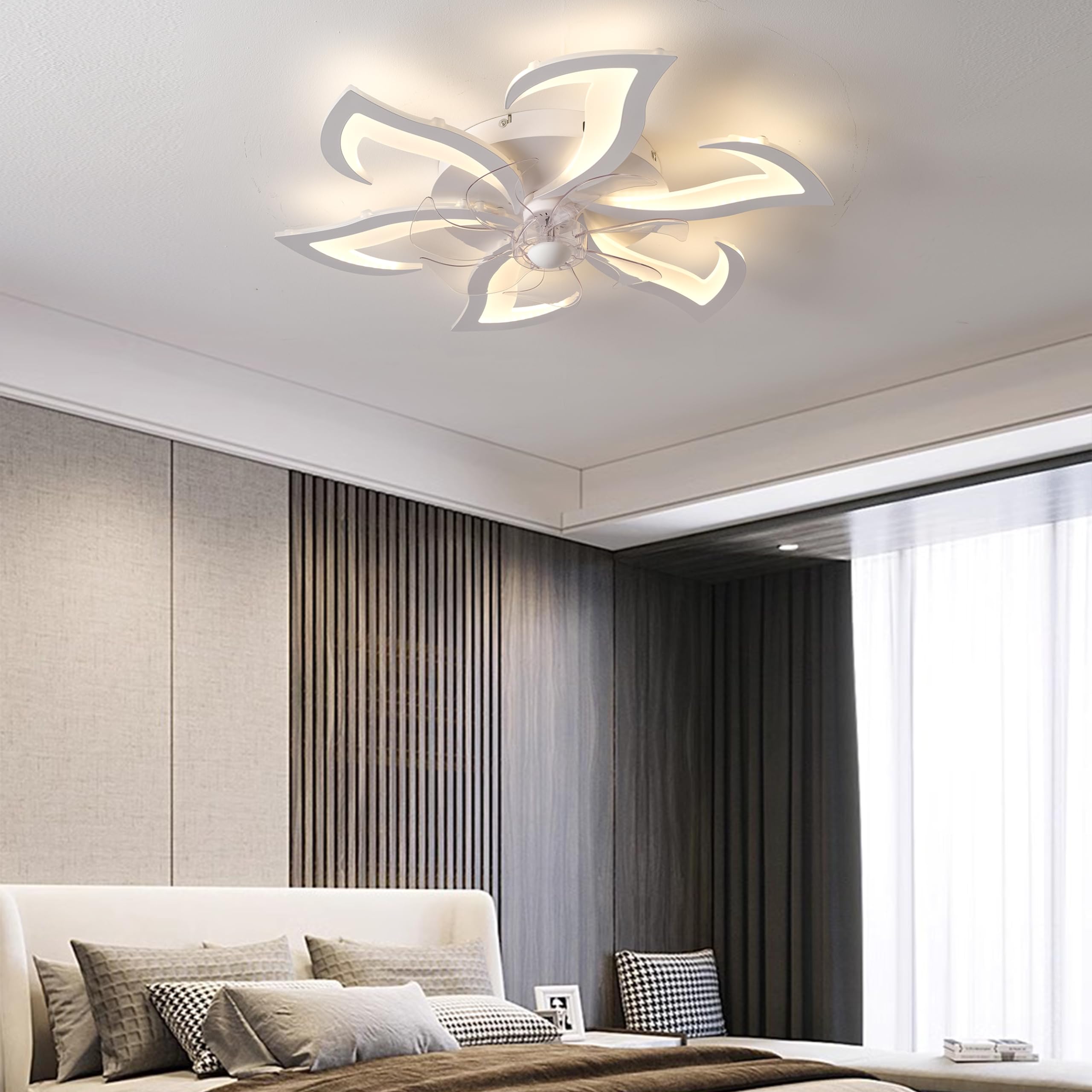 Ventilatore da Soffitto con Luce e telecomando, Dimmerabile LED Plafoniere, Lampada da soffitto con Ventilatore Regolabile 6 Velocità/Reversibili, Memoria, Tempistica (70cm/6 Luce)