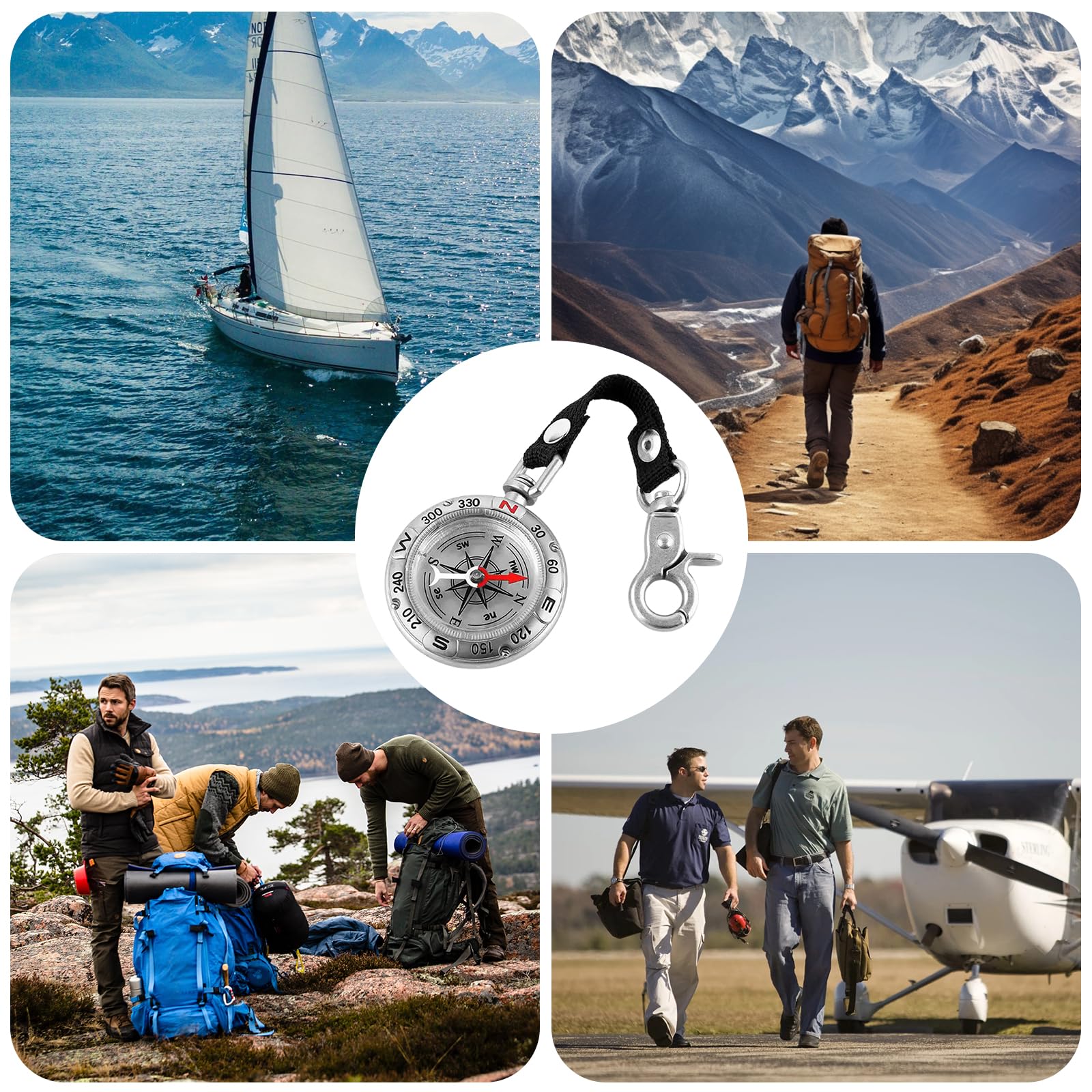 Boussole portable vintage avec mousqueton pour alpinisme randonnée
