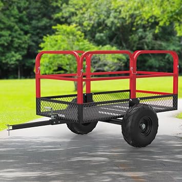 Heavy Duty ATV Trailer Tow Behind Dump Cart, 1700 Lbs/17 Cu.Ft Capacity Heavy Duty Steel Dump Trailers Cart w/Support&Removable Sides,Utility Trailer for ATV, UTV, Lawn Mowers and Tractors