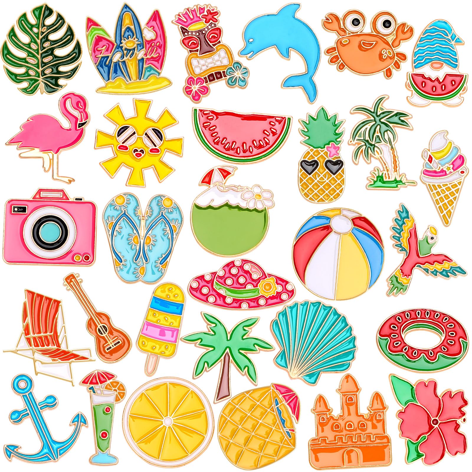 SANNIX Lot De 60 Pins Émaillés Sur Le Thème De L'été (Plage, Pastèque, Planche De Surf, Cocotier) – Badges Et Broches Décoratifs Pour Sacs À Dos, Vêtements, Sacs, Chapeaux Et Accessoires, 30 Styles