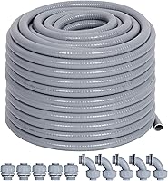 Neorexon 1/2" Liquid-Tight Flexible PVC Conduit Kit, 100ft + 10 UL Connectors, Grey, Easy Install for Electrical Wiring