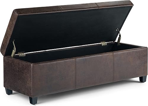 Miniatura 101 de Otomana rectangular de almacenamiento de cuero sintético Simpli Home Avalon., Madera, Gris pizarra Pizarra gris,Crema Satinado,Tanners Marrón,Negro