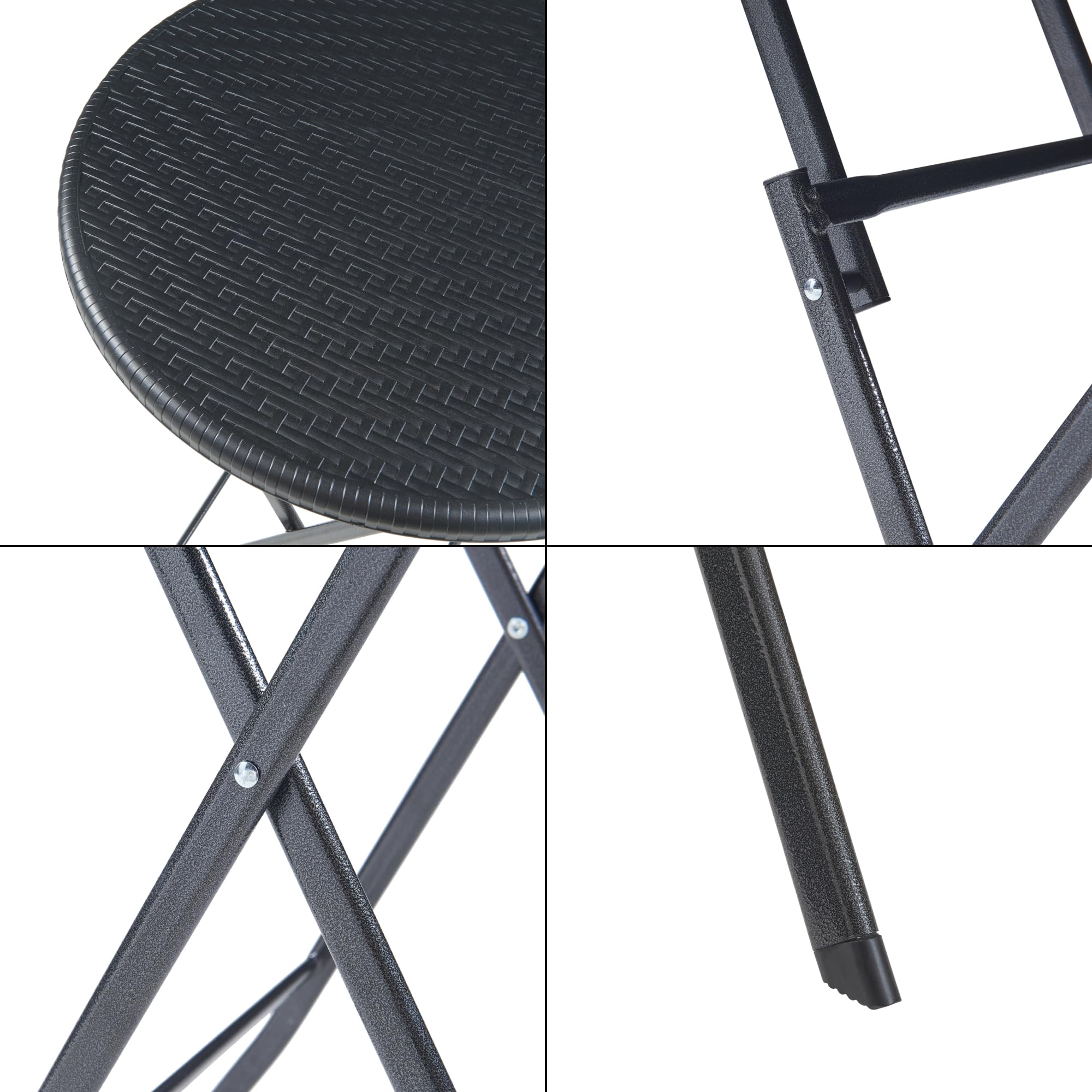 [en.casa] pro.tec składany stół piknikowy Camping przenośny stół do użytku na zewnątrz metalowa rama i blat plastikowy stół Ø60 x 74 cm czarny efekt rattanu