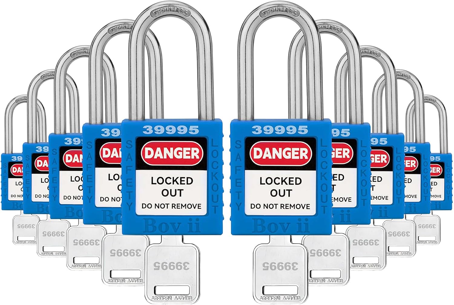 Lockout Tagout Locks Set, 10 Blue Lockout Tagout Safety Padlocks Keyed Alike, 1 Key Per Lock，OSHA Compliant Loto Locks for Lockout Device and Electrical Lock Out Tag Out Kits