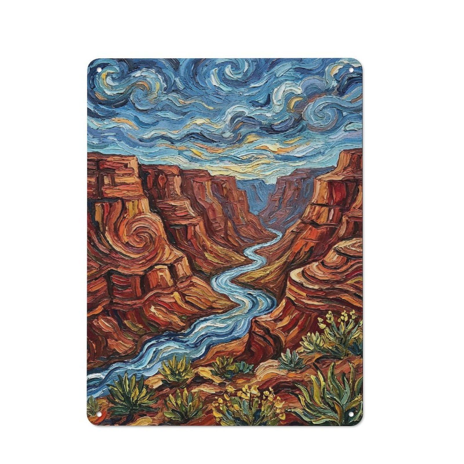 Junmoney Style-17 For Hobby Room Or Studio, Grand Canyon Impasto Painting Retro Metal Wall Sign 40X30cm, For Vintage Wall Decor Fans, For Themed Room Decoration
