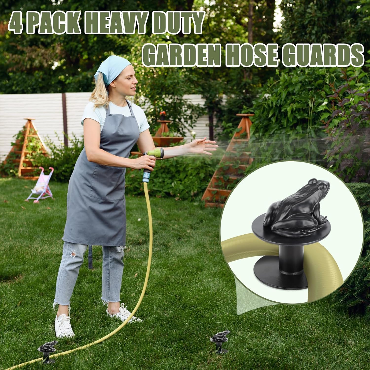 4 Pack Metal Garden Hose Guide Spike Decorative Watering Hose Guides Stakes Guards with Frog-Shaped Cast Iron for Lawn Yard Outside Plants Flower Beds Protection