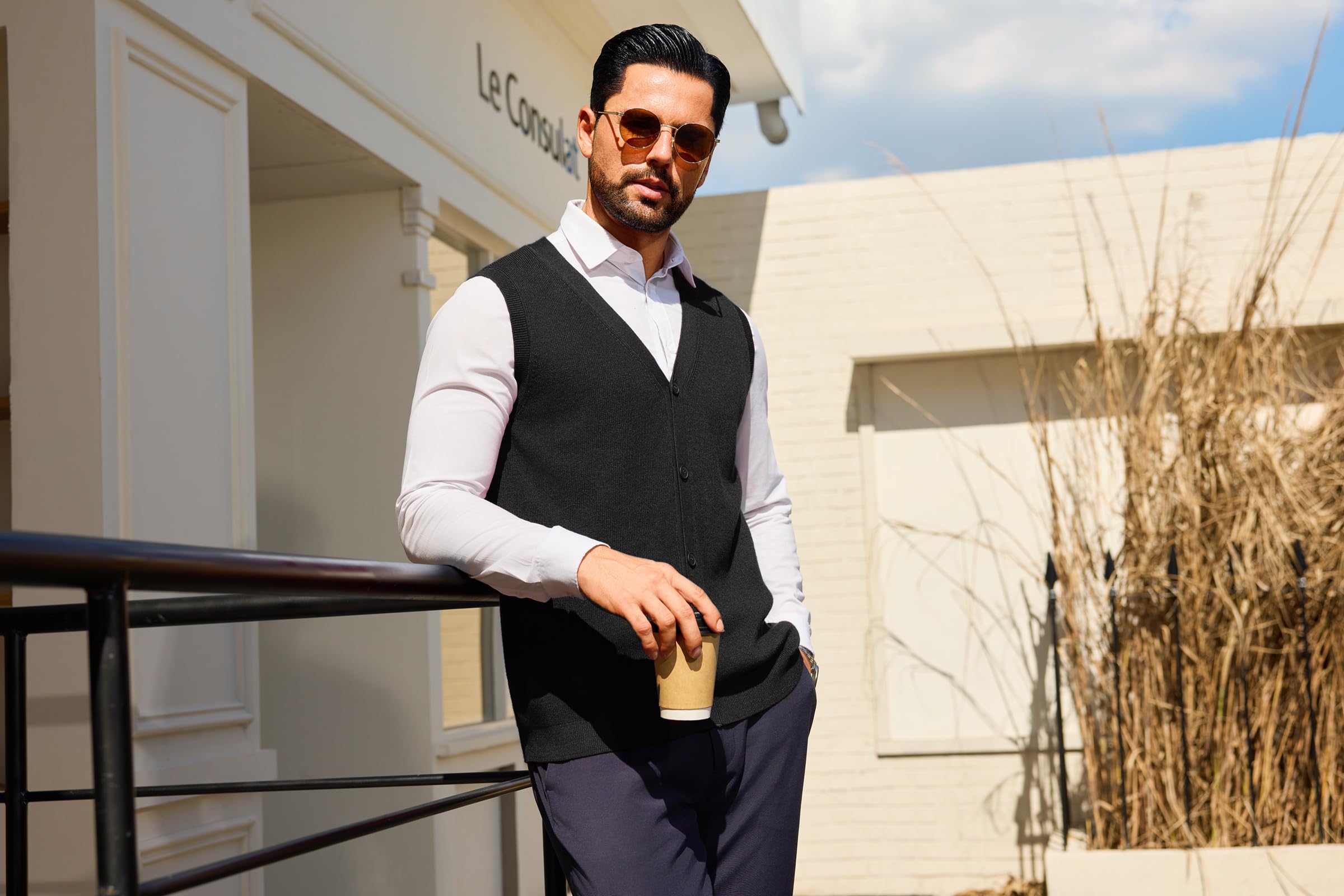 Sykooria Gilet Cardigan Homme sans Manches à Col en V Pull Tricoté Débardeur Léger et Élégant avec Boutons S-XXL