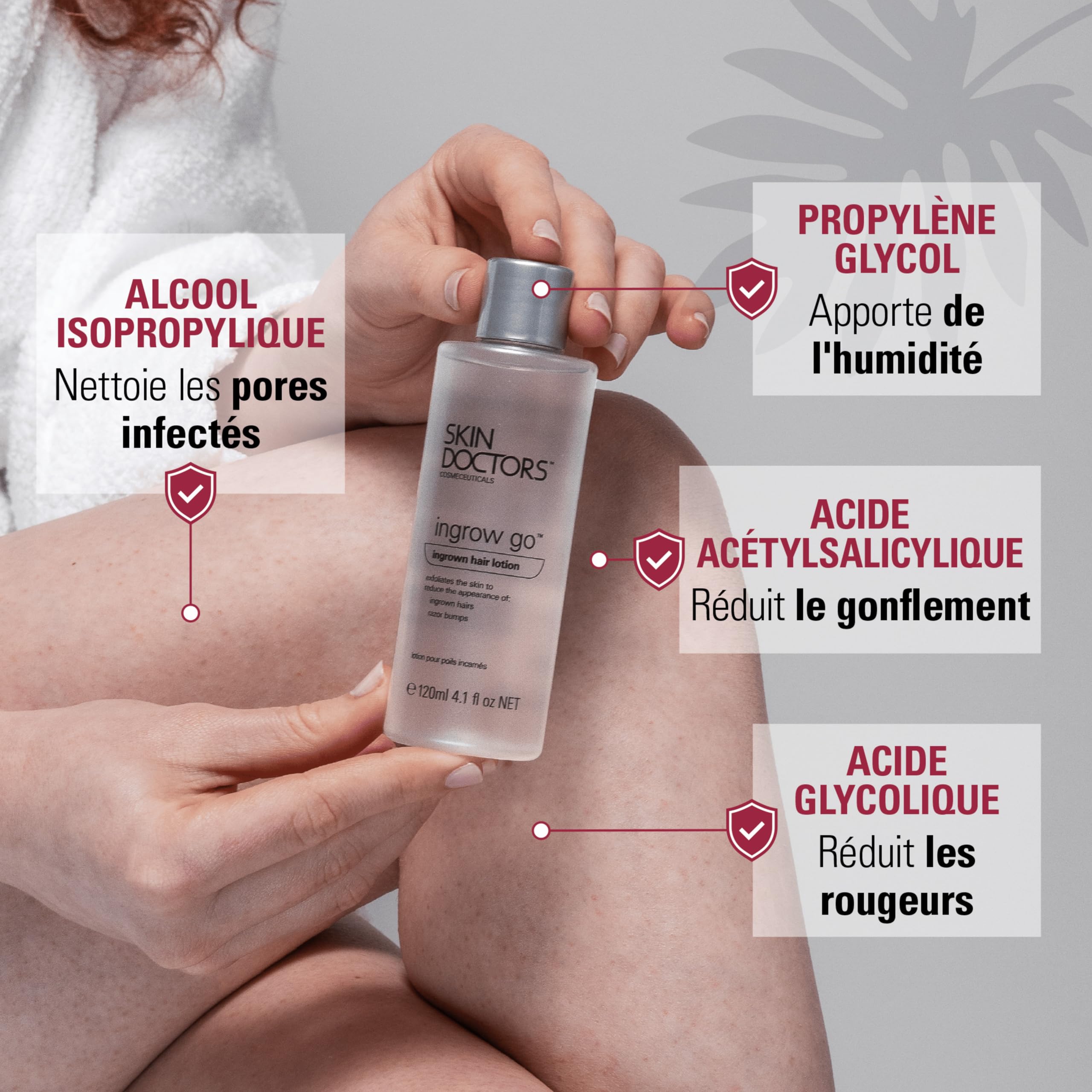 Skin Doctors Ingrow Go Lotion, Soin Anti-Poils Incarnés, Prévient et Réduit les Poils Incarnés après Rasage ou Épilation, Jambes, Zone du Maillot, Aisselles, Visage, 120 ml
