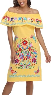 Women Mexican Embroidered Dress Ruffle Collar Sleeveless