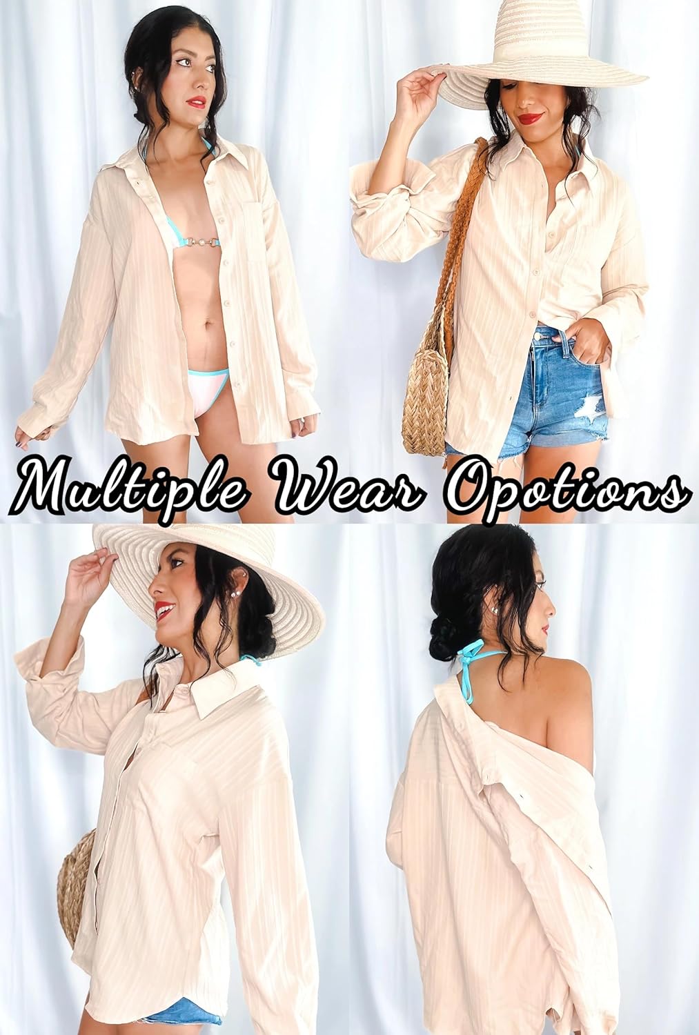 HOTOUCH Womens Button Down Shirt Casual Long Sleeves Loose fit Classic Collared Blouses Fasion Textured Top with Pockets - Image 4