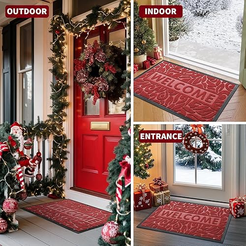 Miniatura 4 de Yimobra Tapete de bienvenida grande de 36 x 24 pulgadas, impermeable, antideslizante, para puertas delanteras, entradas exteriores, tapete de