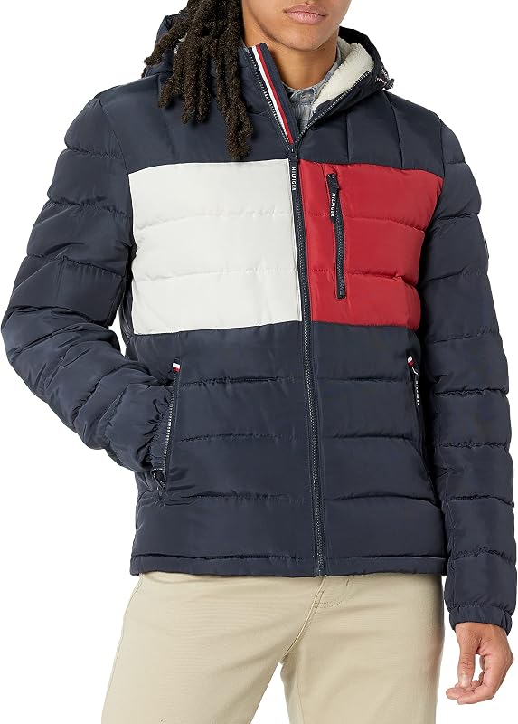 Men's Midweight Sherpa Lined Hooded Water Resistant Puffer Jacket