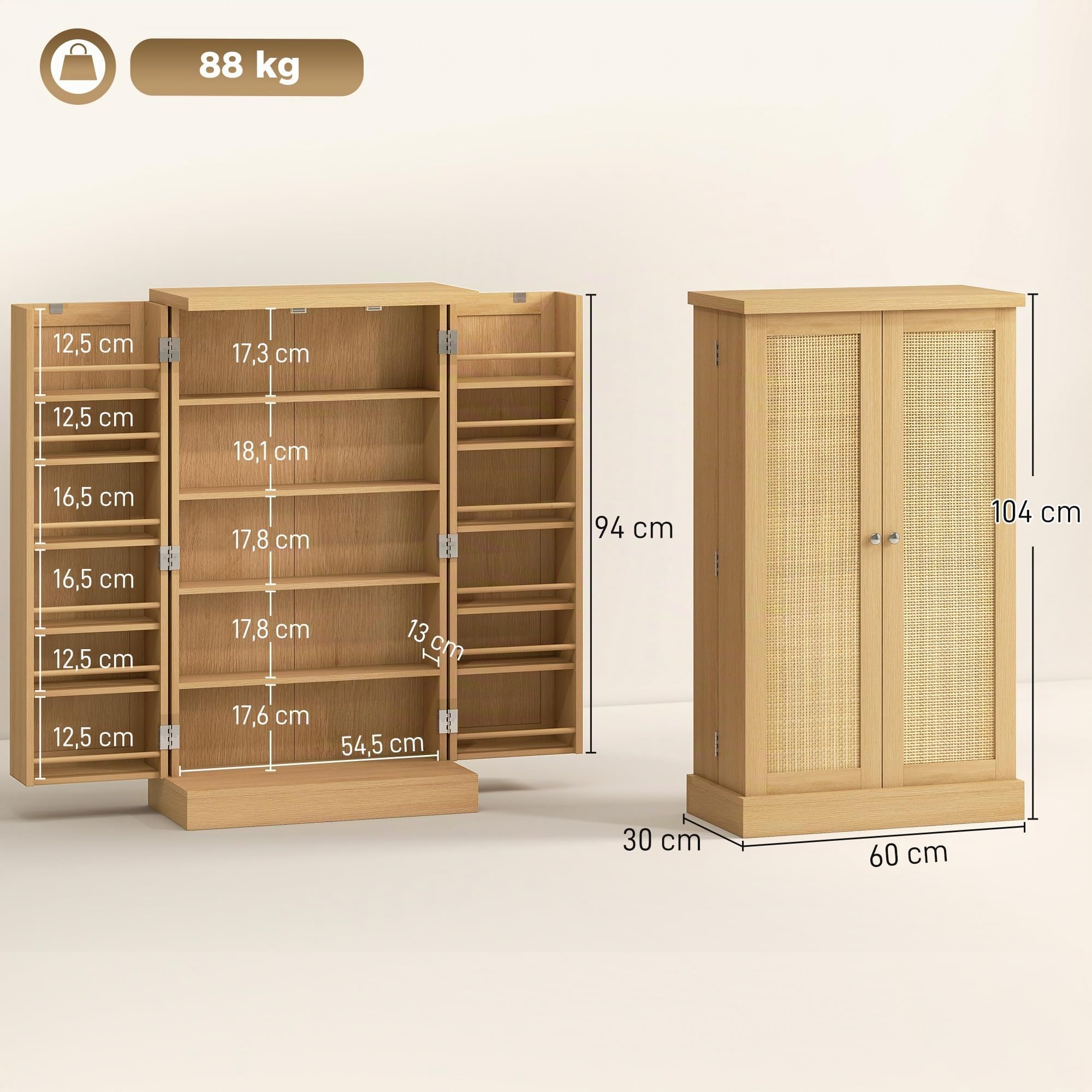 HOMCOM Küchenschrank mit 2 Türen, Verstellbaren Ablagen, 60 x 30 x 104 cm