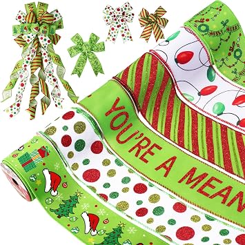 Tsorode Christmas Ribbon Wired 2.5 inch,6 Rolls 30 Yards Red and Green Christmas Ribbon for Tree/Bow/Wreath Supplies,Wired Ribbons Crafts Xmas Decorations