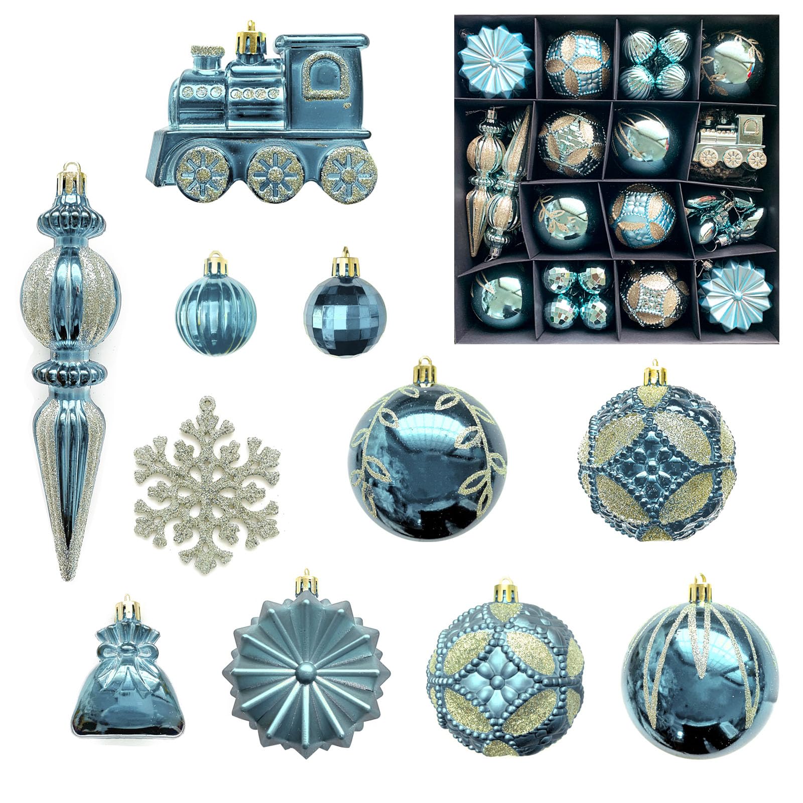 MORAINJAY 60 Pcs Blue Christmas Baubles, Christmas Tree Decorations