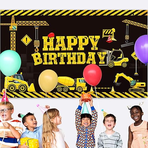 Miniatura 6 de Tatuo Cartel de cumpleaños con temática de construcción, 6.1 x 3.6 pies, suministros de fotografía, fiestas, camión volquete, decoración de fiesta