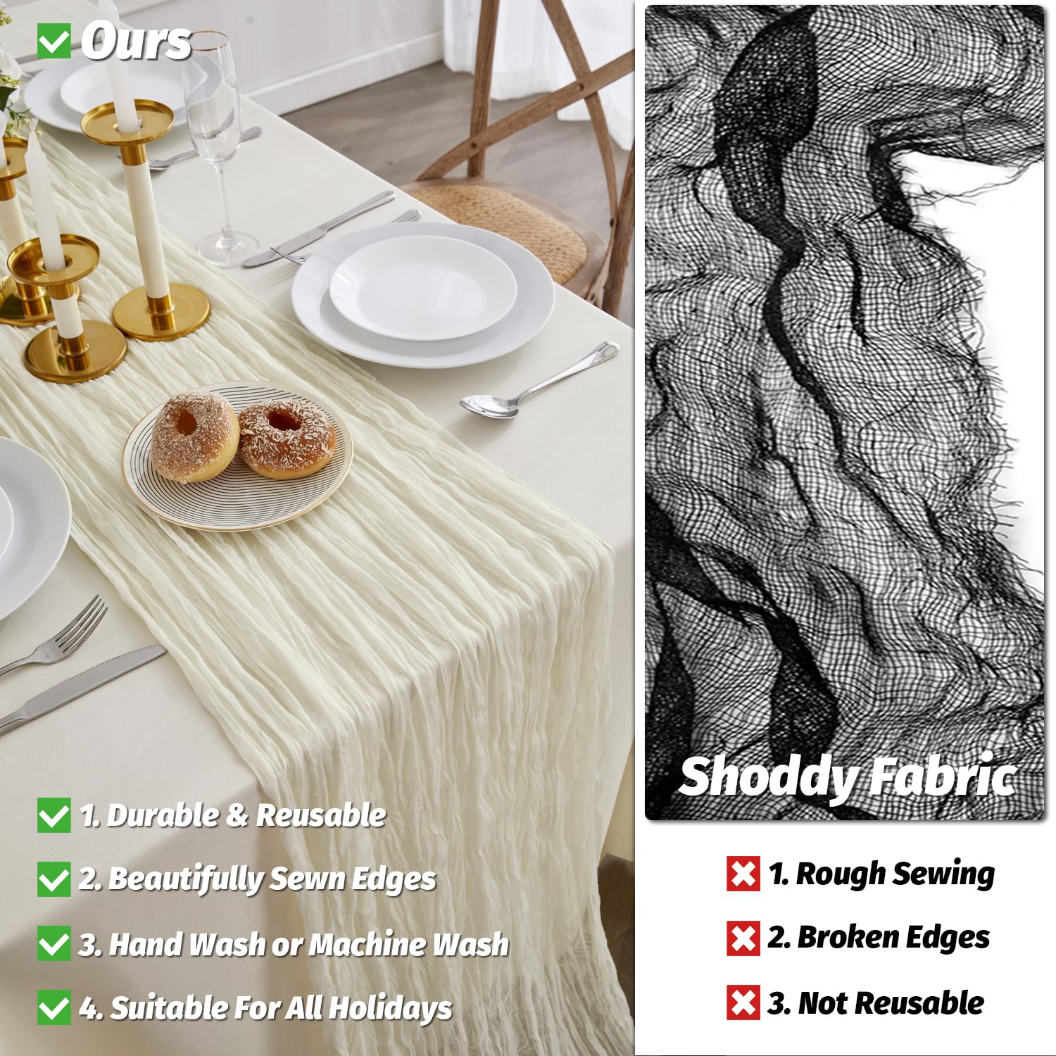 Nialnant 4 Pack Gauze Table Runner Cheesecloth Fabric,35 x 160 Inch Table Decoration for Boho Party,Wedding Bridal Showers Decorations,Party Chair Sashes Decor