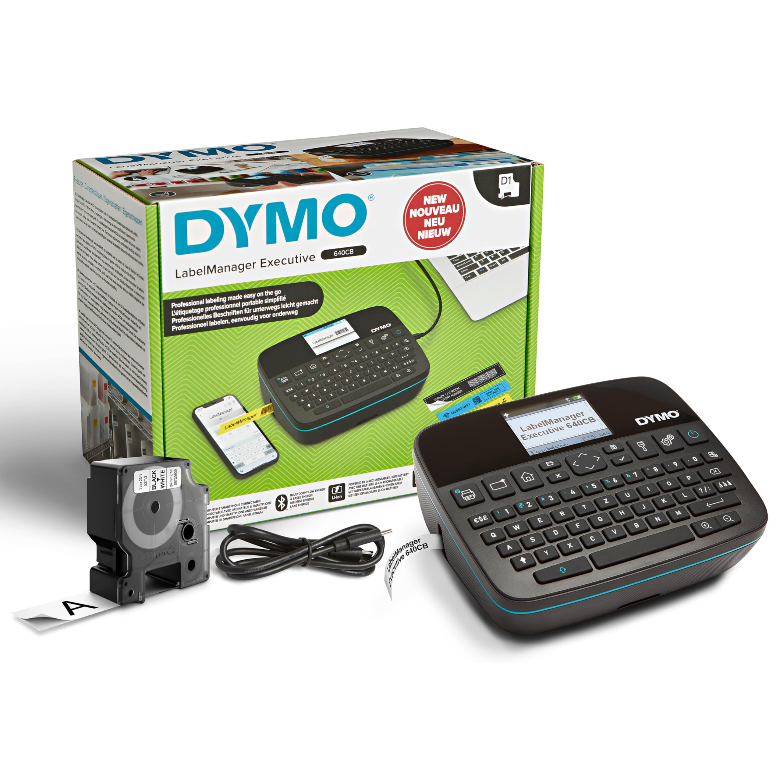 DYMO LabelManager Executive 640 CB Portable Label Printer | Compact Label Maker with QWERTZ Keyboard | Bluetooth and USB Connectivity | Compatible D1 Labels