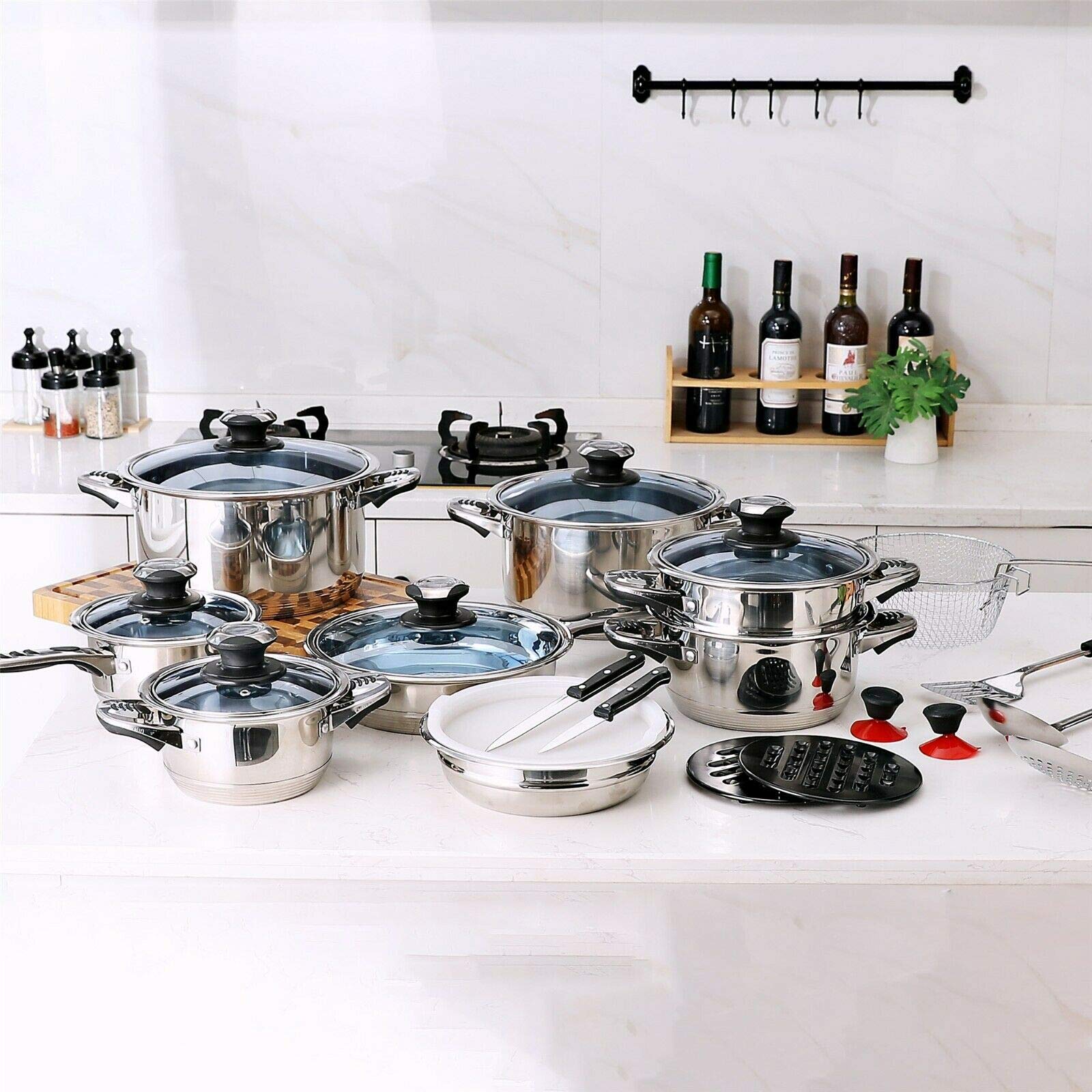 PBUK 25 Piece Stainless Steel Cookware Saucepan Set Pan Pot Kitchen Cooking with Lids