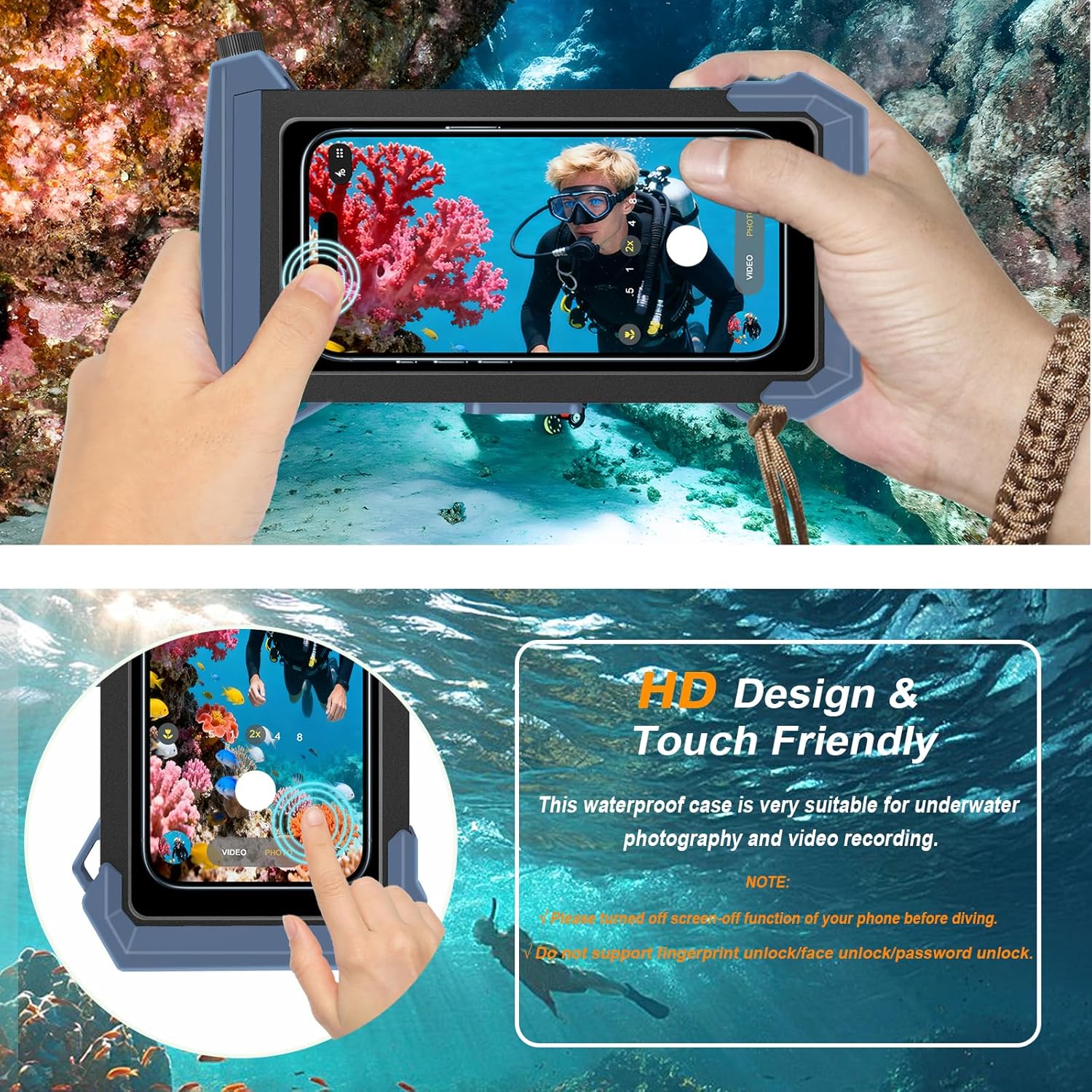 2026 Diving Snorkeling Phone Case for iPhone 17/16/15/14/13/12/11 Pro Max/XS/X Samsung Galaxy S26/S25/S24 Professional Scuba Dive Waterproof Underwater Photo Video Cover (5TH Gen, Blue-)