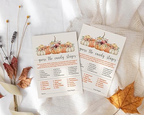 Miniatura 2 de Paper Clever Party Juego de calabaza Baby Shower Game Match The Candies tarjetas de actividad, floral y calabaza, juego de 4 x 6, paquete de 25