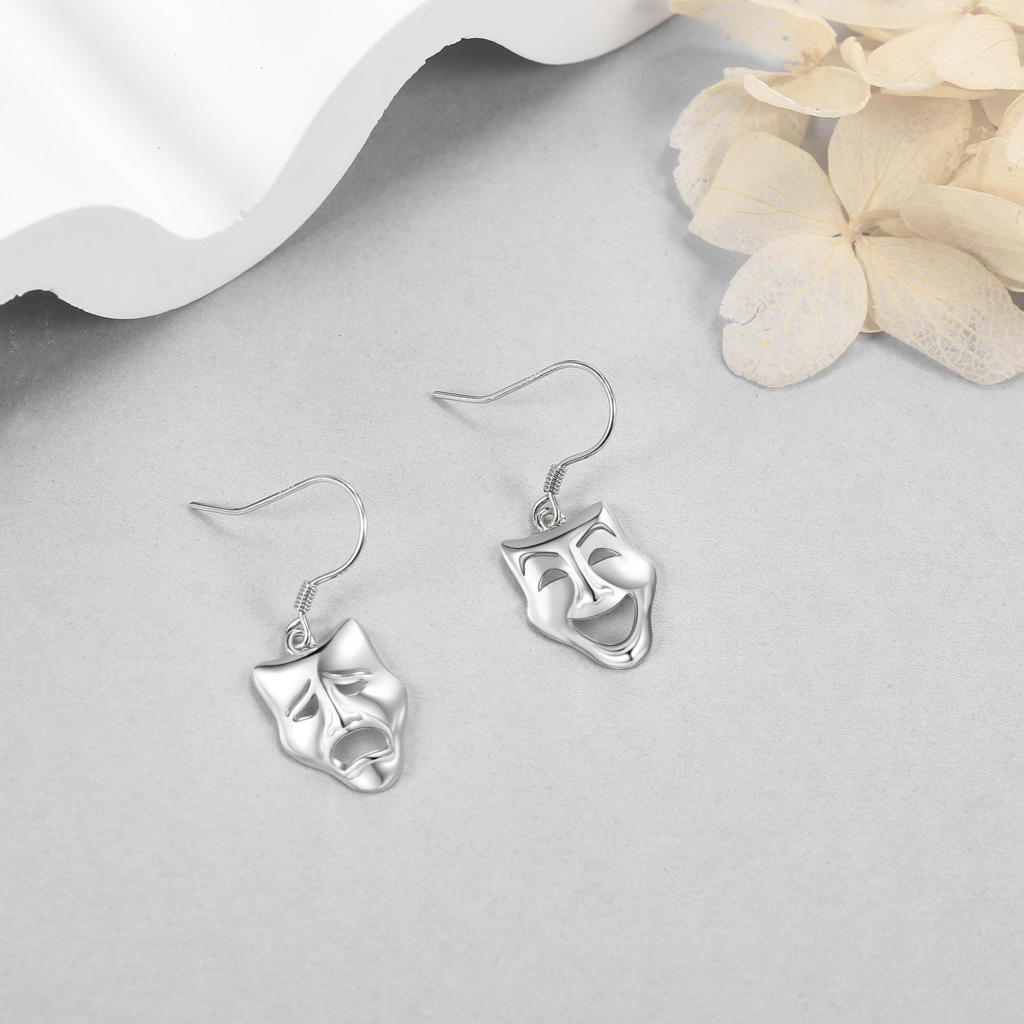 ONEFINITY Traggödie - Orecchini a forma di commedia, in argento Sterling 925, per donne, Argento sterling
