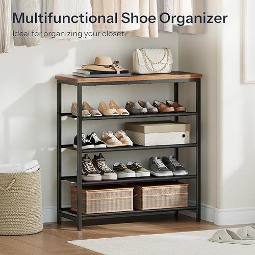 Miniatura 6 de HOOBRO Zapatero con 4 estantes de poliuretano, organizador de almacenamiento de zapatos de 5 niveles para armario y entrada, capacidad para 12-16