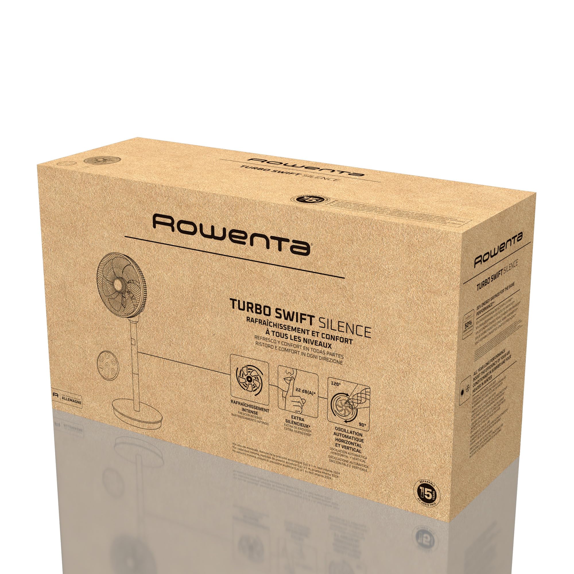 Rowenta Turbo Swift Silence, Ventilatore a Piantana, Freschezza Intensa e Silenziosa, Oscillazione Multidirezionale, QV5041F0