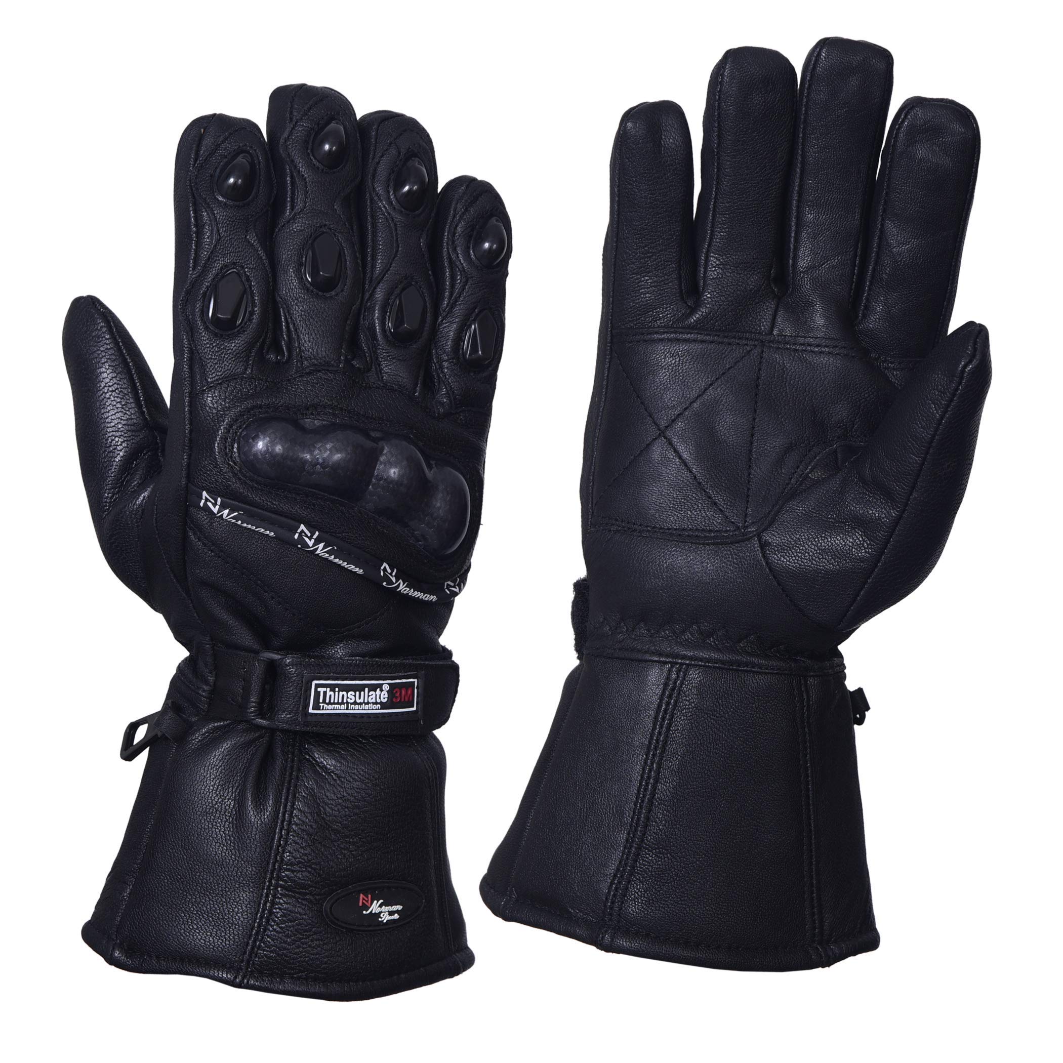 NORMAN Leather Waterproof Thermal Winter Motorcycle Motorbike Gloves Warm Black (S)
