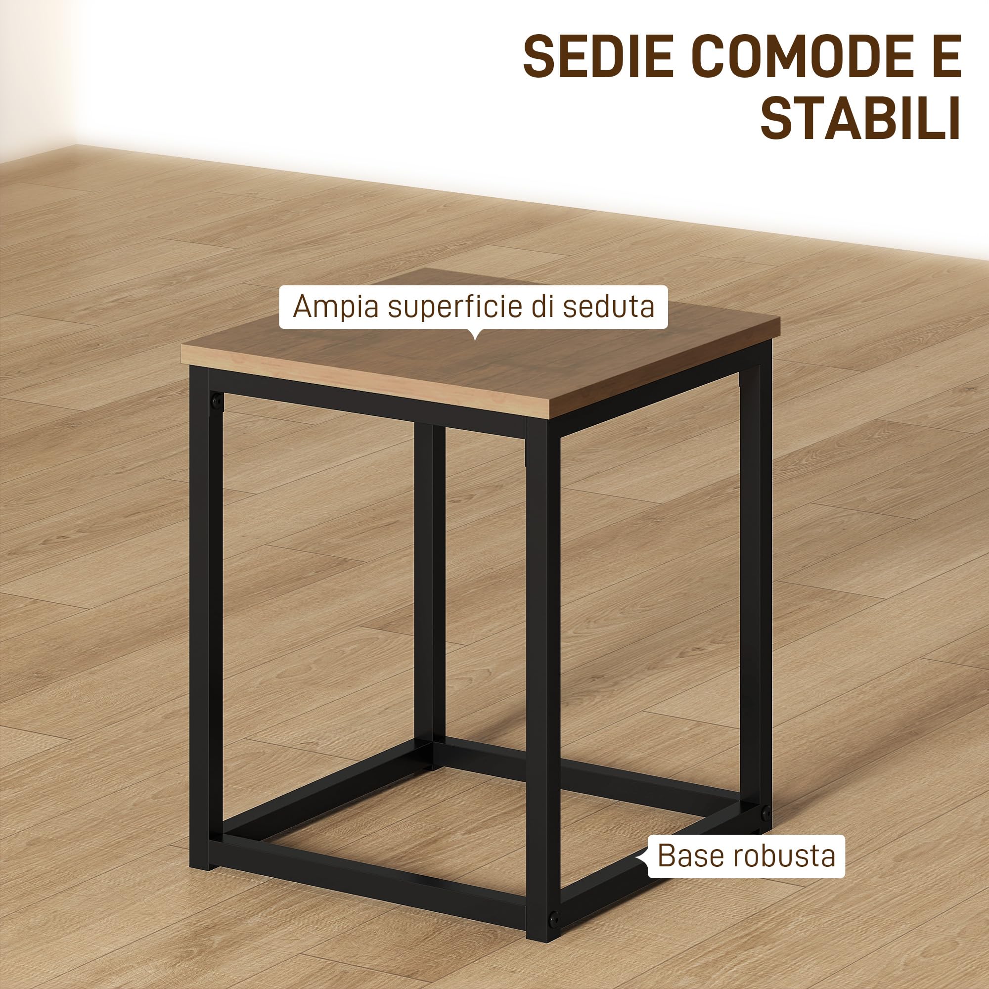 HOMCOM Set 5 Pezzi Tavolo Sala da Pranzo con 4 Sgabelli in Stile Industriale per Cucina, Set Mobili Salvaspazio per Casa o Ristorante in Legno e Metallo, Nero e Color Legno