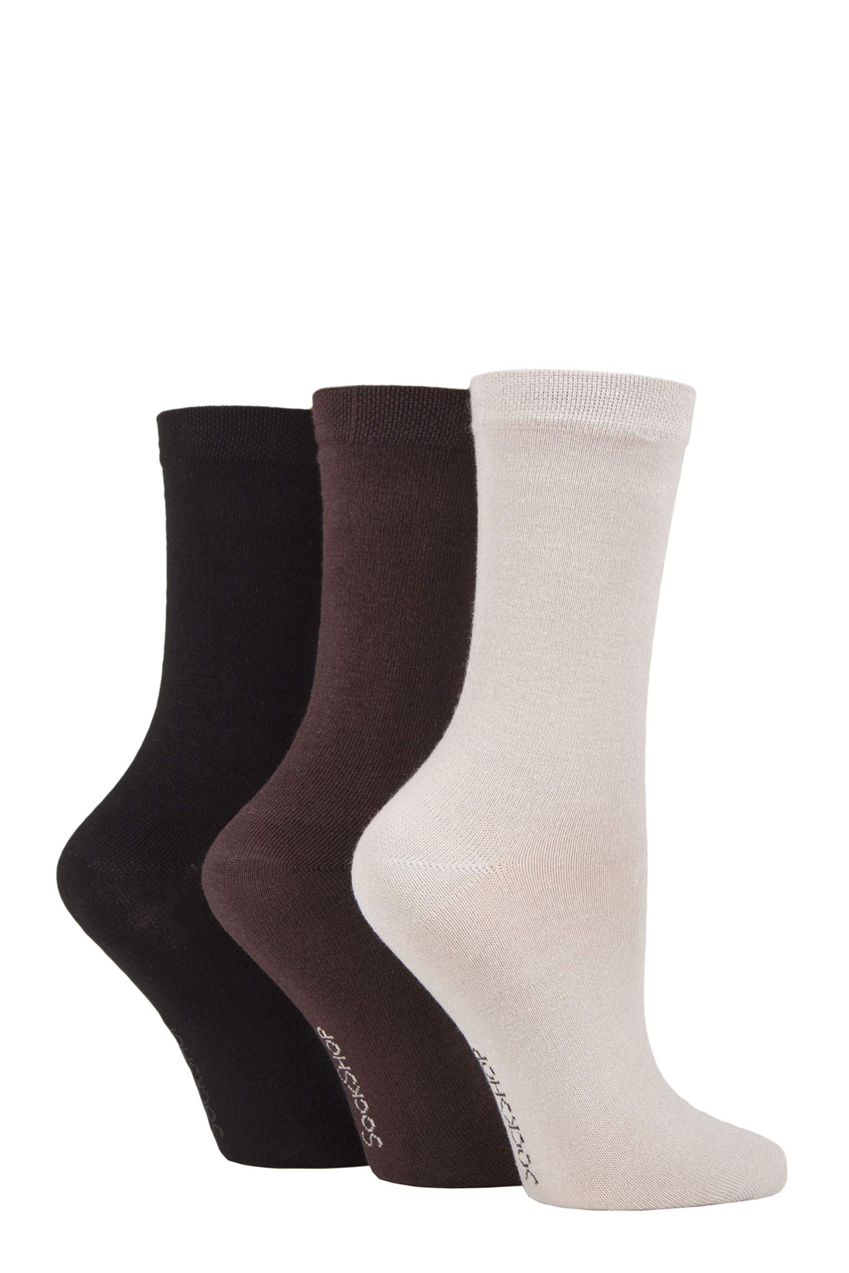 Sockshop Women's Black / Cocoa / Biscuit Plain Patterned And Striped Bamboo Socks Pack Of 3 Black/Cocoa/Biscuit 4-8