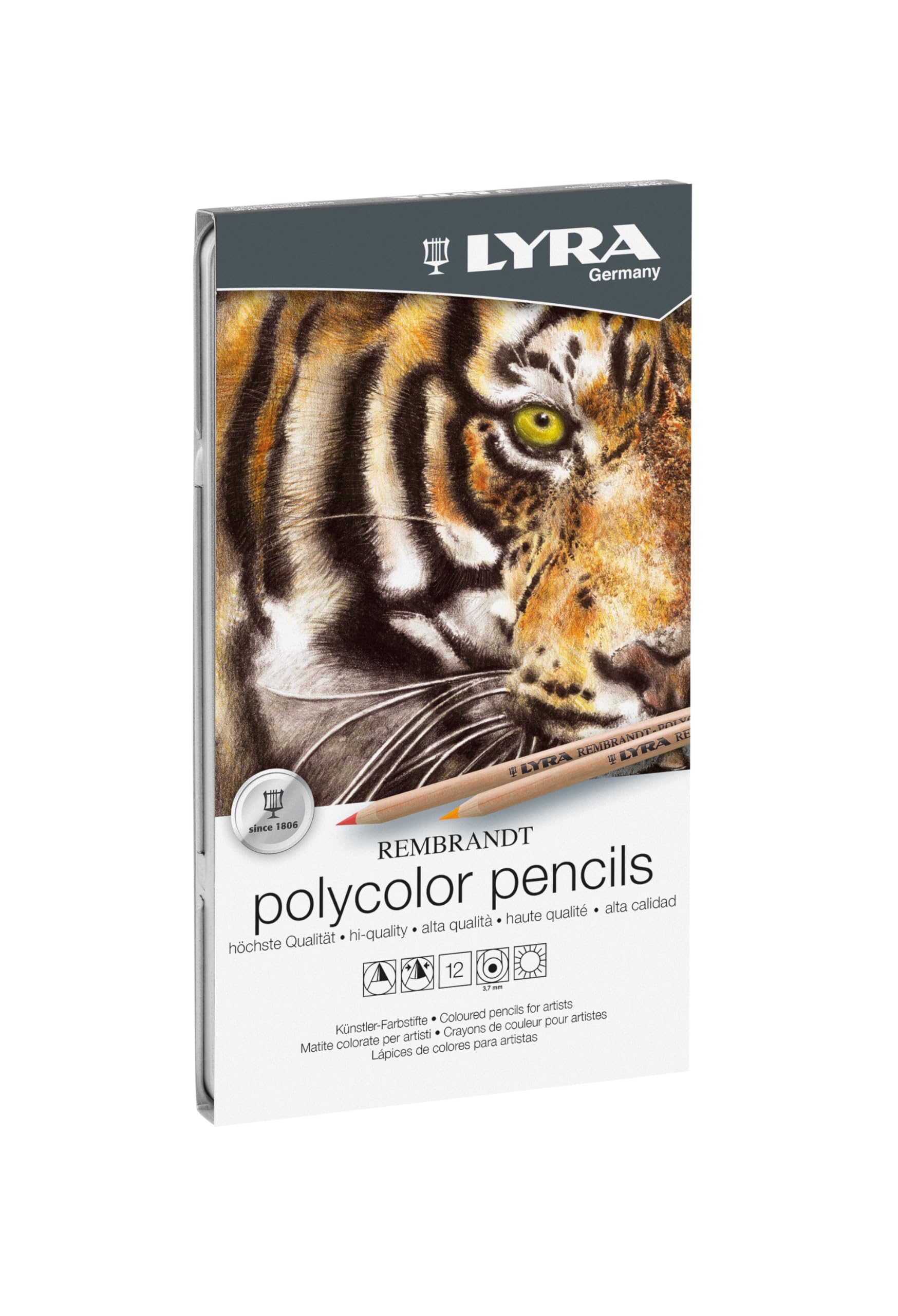 LYRA Rembrandt Polycolor, Fine Art Coloured Pencil Set, 12 Assorted Colours, For Professionals & Students