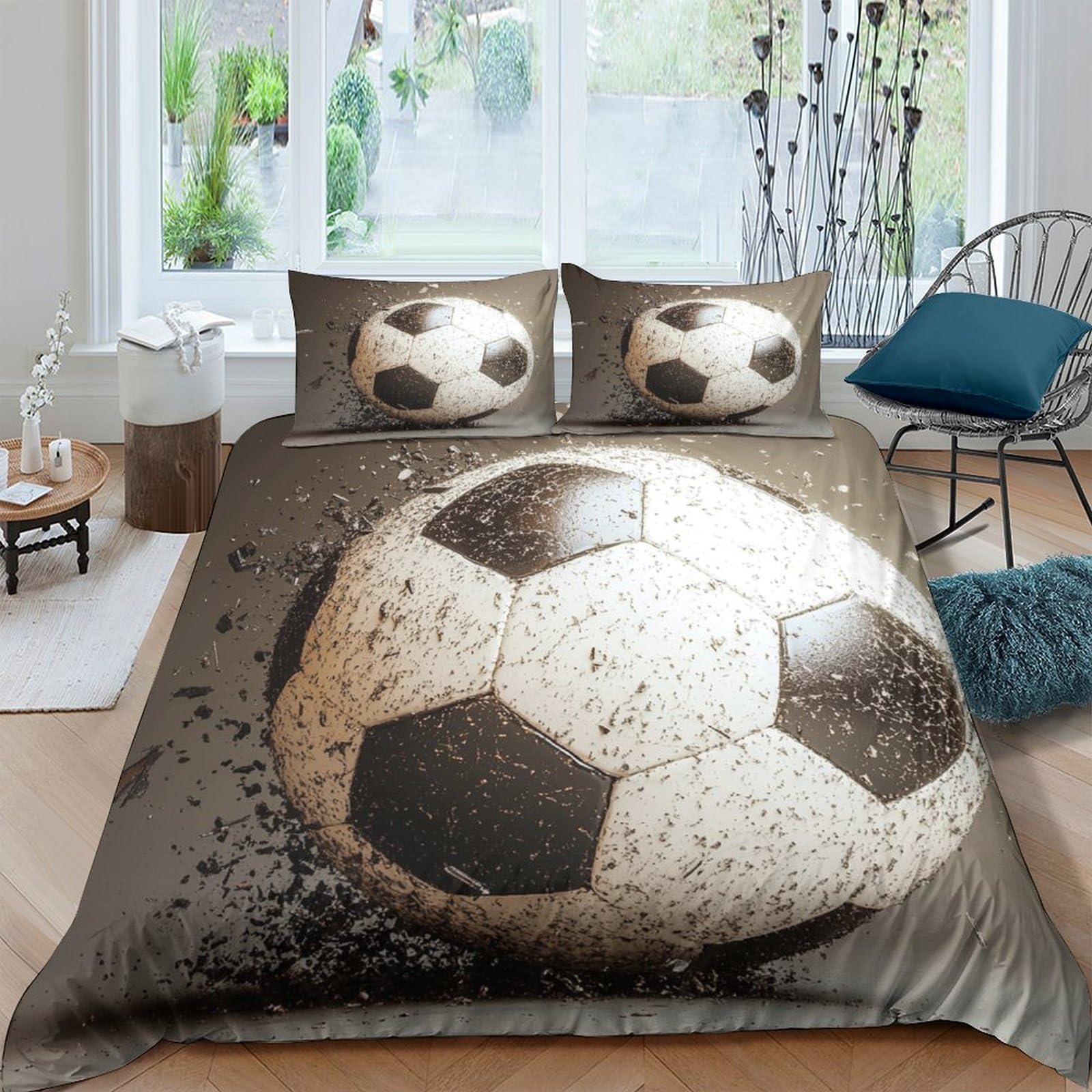 Ctjqhvkz Style-6 3D Printed Soccer Ball Fitted Sheet Microfiber Soft Breathable Football Bed Cover For Bedroom Dorm Mattress Protection Decor Single（135X200cm）