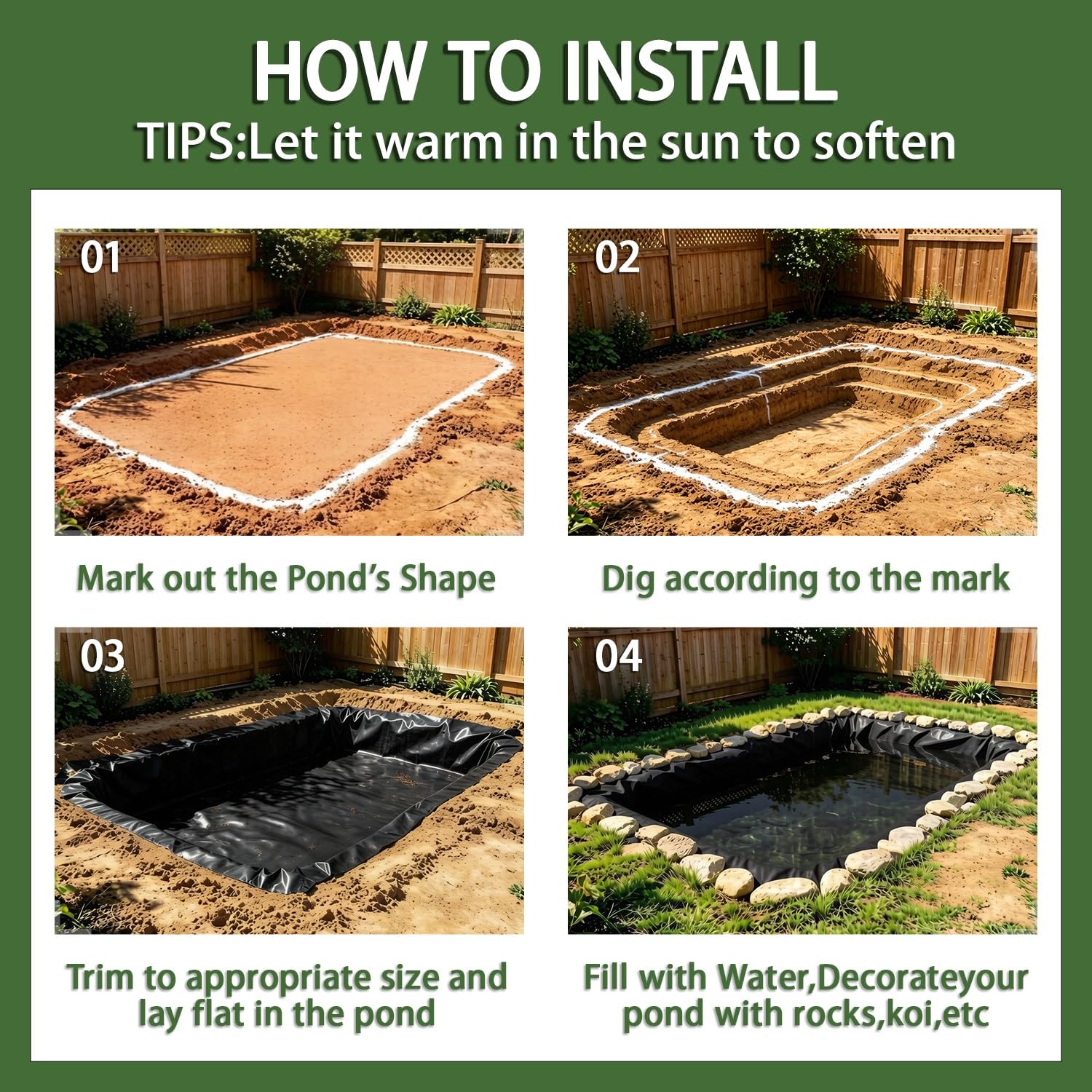 Revestimiento para Estanque Negro HDPE | 3x5m 5x7m 6x6m 7x8m 8x10m 10x12m Base para estanques Koi Exterior | Película Sellado Membrana Prueba Humedad para embalses(5x7m)