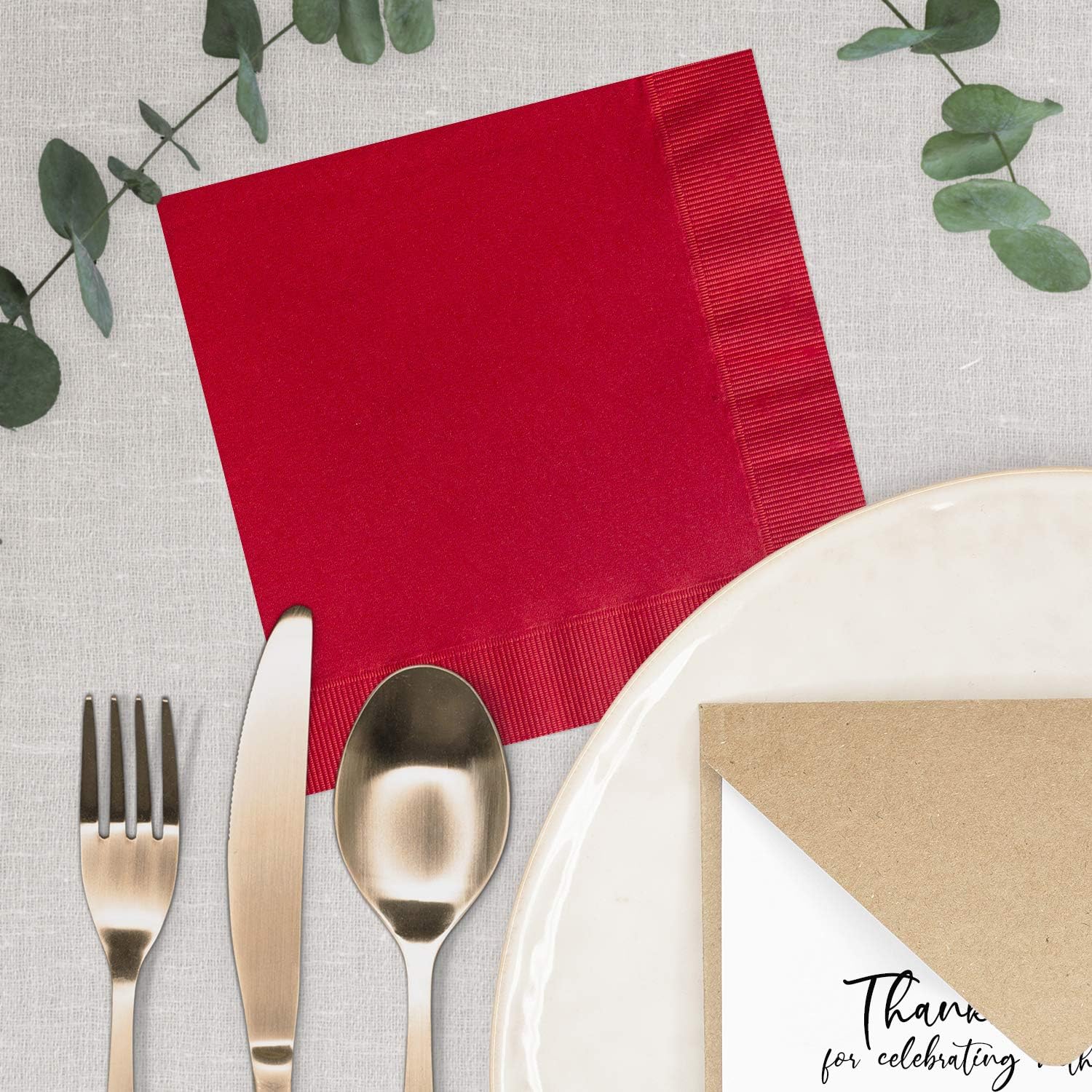 Red Beverage Napkins / 100 Count 4 3/4" x 4 3/4" Square 3 Ply Cocktail Napkins