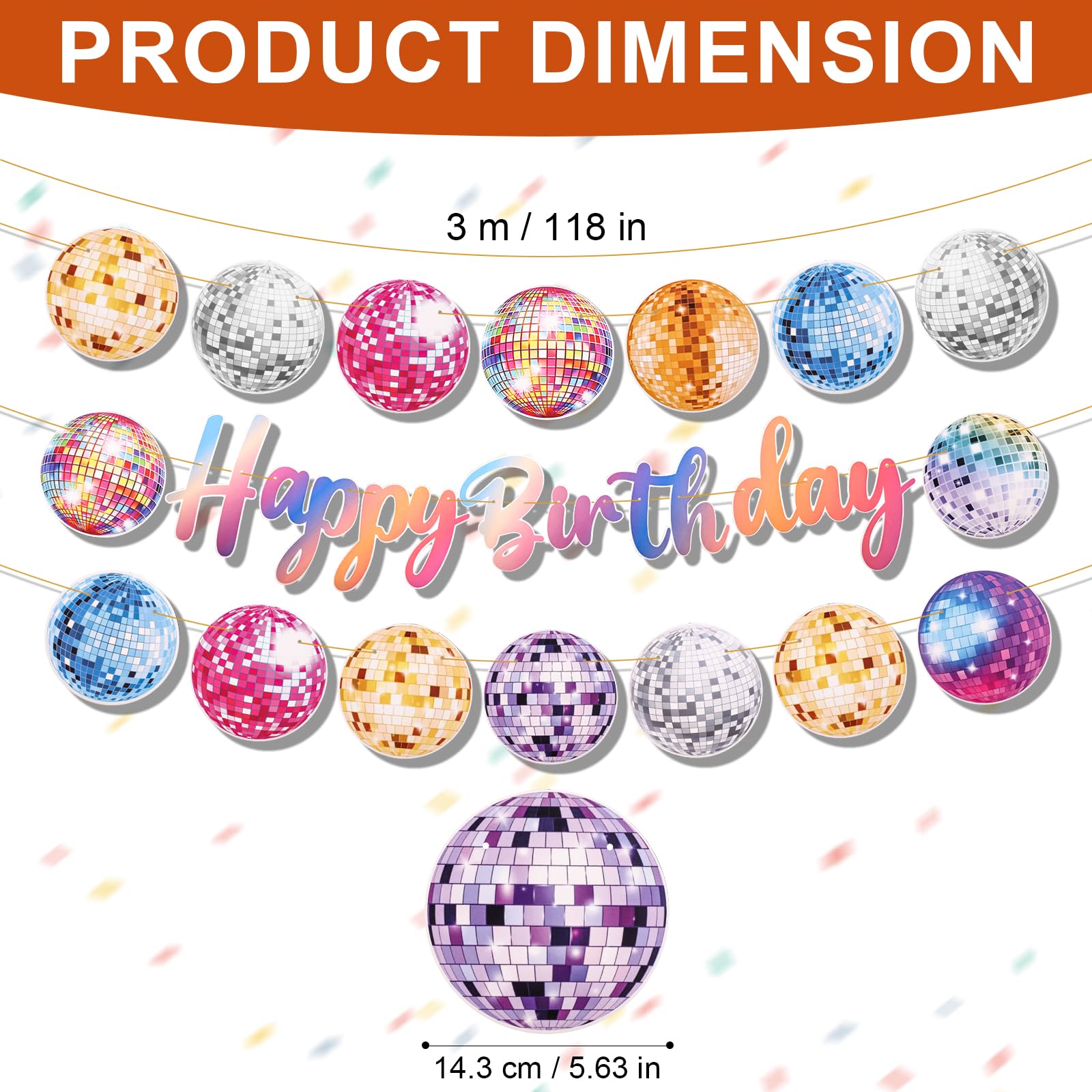 3x Glitzer-Disco-Partybanner "Happy Birthday" – 3 Meter Lange Girlande Mit Discokugeln