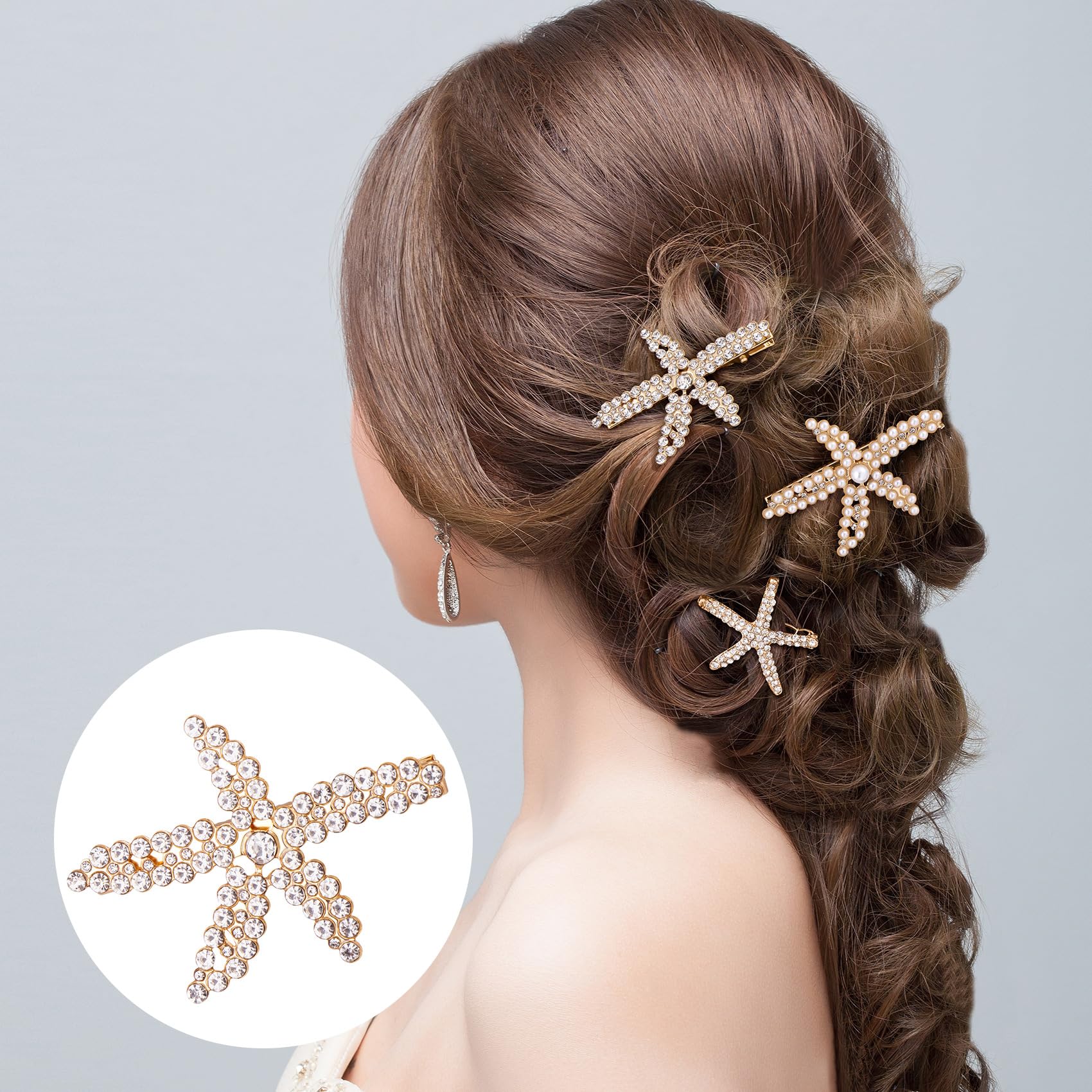Amazon.com : PAGOW 3 PCS Starfish Hair Clips, Gold Pearls  display picture 3