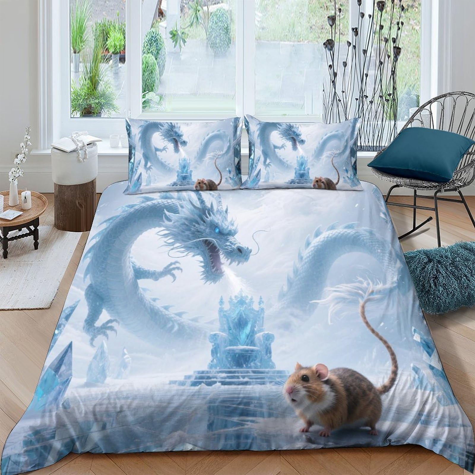 Ctjqhvkz Style-1 3D Printed Blue Dragon Fitted Sheet Microfiber Soft Breathable Fantasy Cat Mattress Cover For Bedroom Guest Room Decor Single（135X200cm）