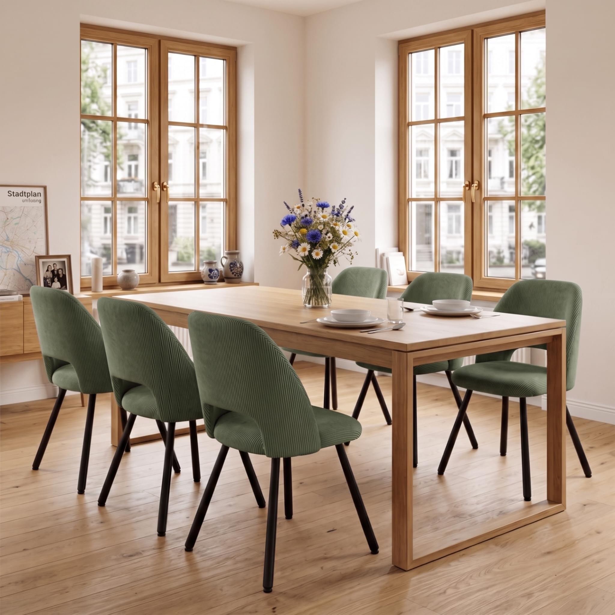 WAFTING 6er-Set 360° Drehbare Gepolsterte Esszimmerstühle mit Metallbeinen | Moderne Küchenstühle mit Durchbrochener Rückenlehne, Geeignet für Esszimmer, Schlafzimmer und Wohnzimmer, Grün