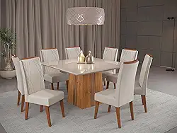 Mesa de Jantar Quadrada Monza com 8 Cadeiras Madeira Maciça Vegas Mel/Marfim/Off White