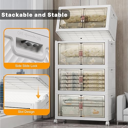 Vista 6 de Contenedores de almacenamiento apilables extra grandes con tapas, ruedas y puerta, 640QT-160QT40GAL*40GAL*4Pack organizadores plegables plegables