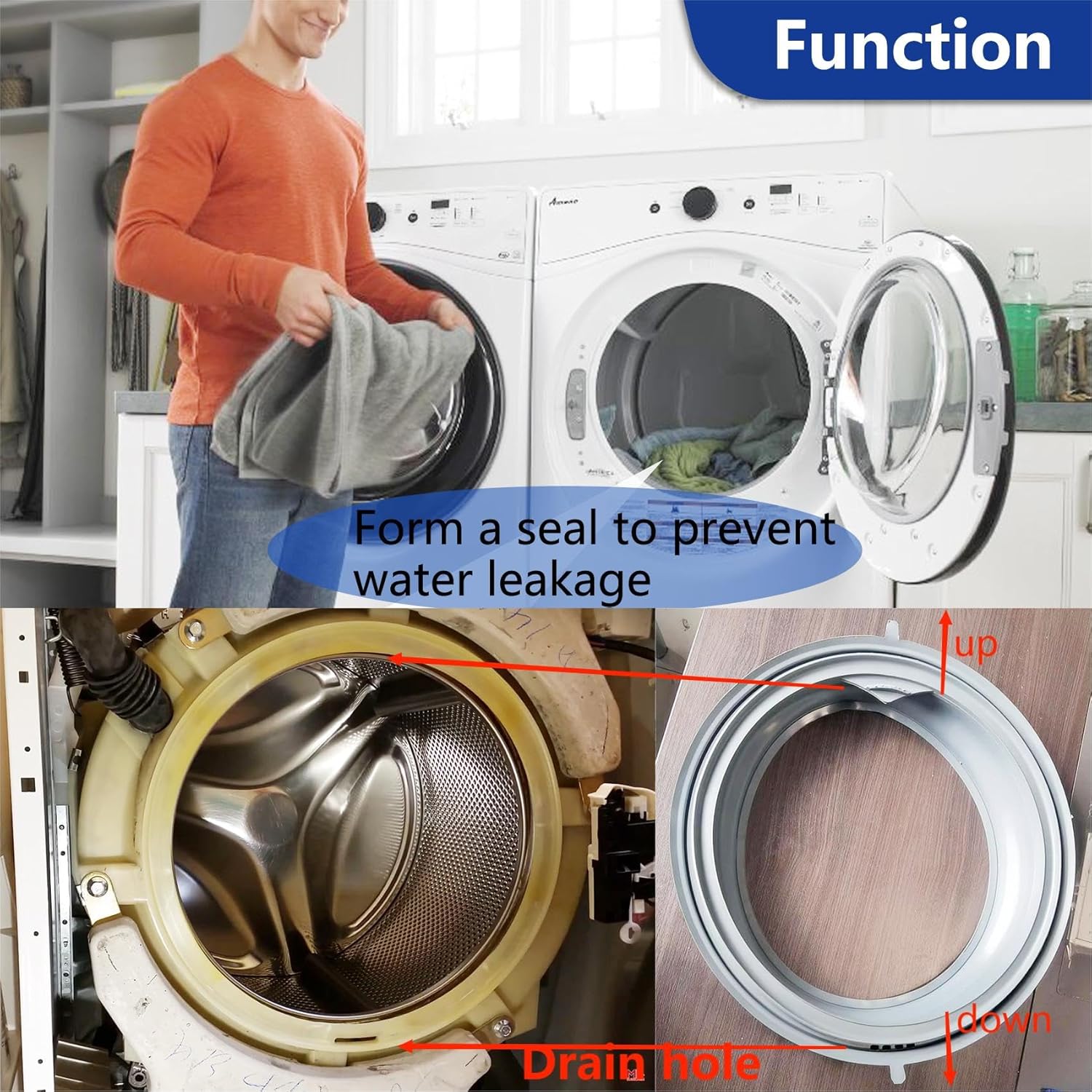 W10290499 Wfw9050xw00 Wpw10381562 Washer Door Bellow Compatible with whirlpool/Inglis/maytag/amana Washing Machine Door Boot Replacement for Wfw9250ww01 WFW9150WW00 MHWE200XW00 NFW7300WW00