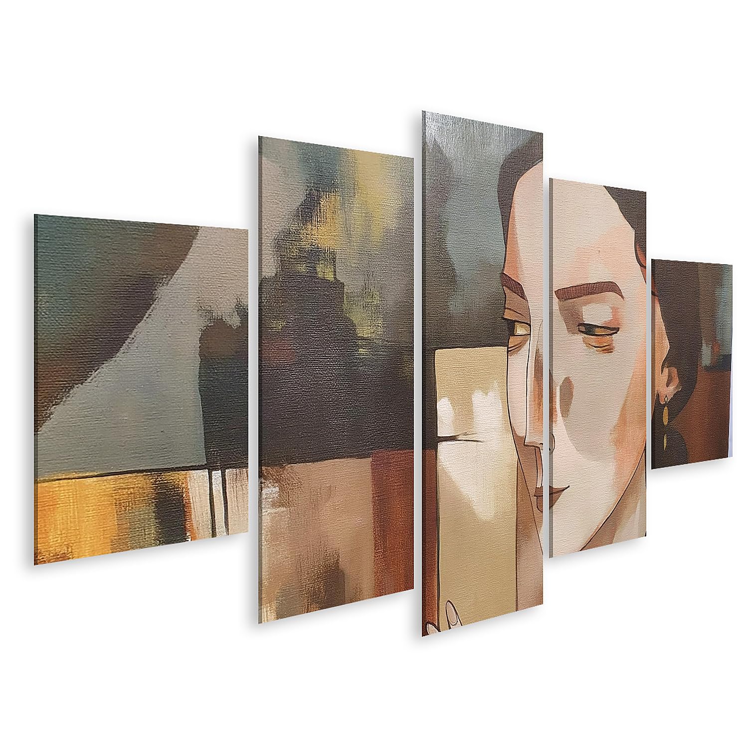 islandburner Bild auf Leinwand Harmonisches Frauenporträt Kunstdruck Wohnzimmer Für Kunstliebhaber - 5-teilig