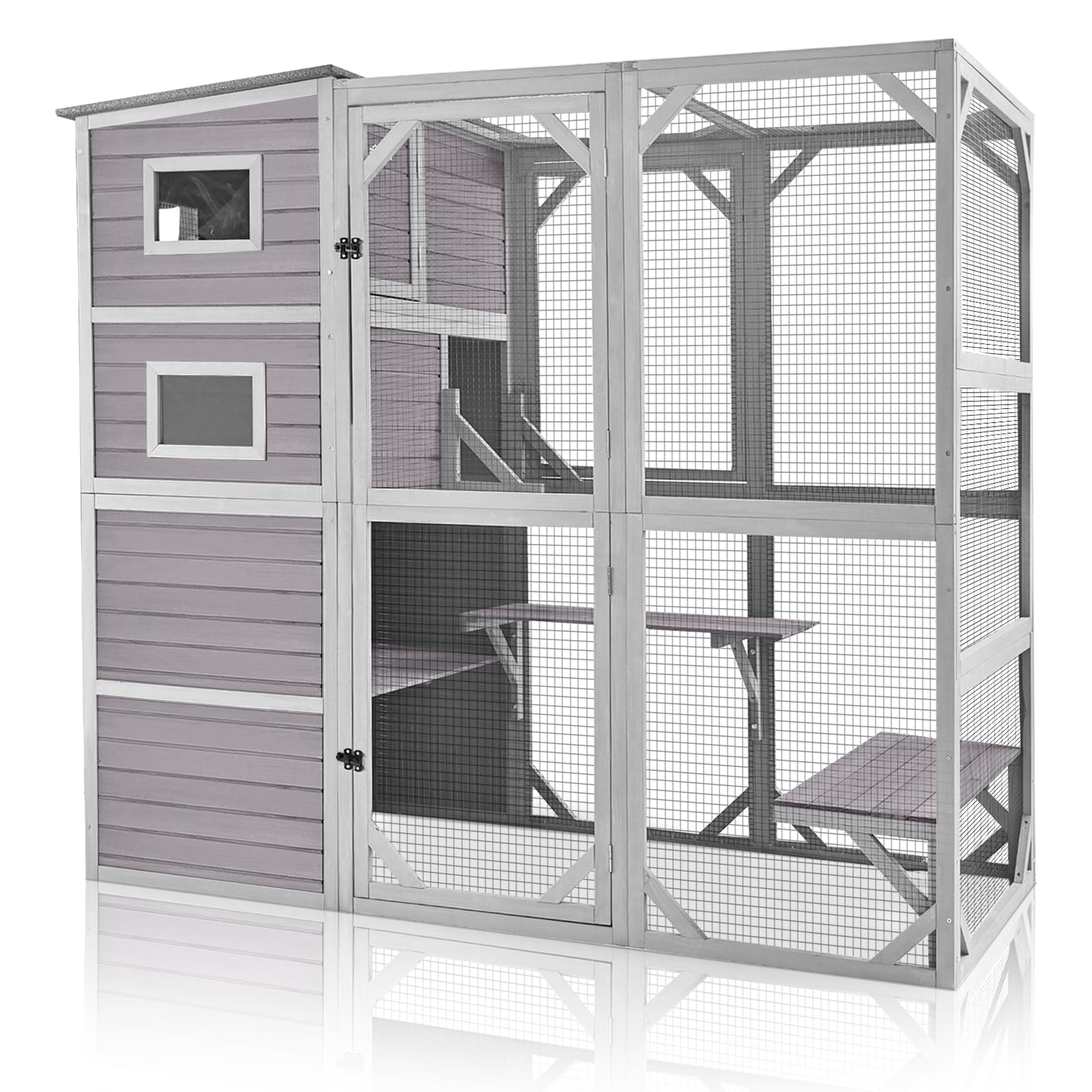 Catio Outdoor Cat Enclosure - 77 Inch Large Cat Kennel Kitten Cage for Multiple Indoor Outdoor Cats Outside Patio, Insulated Feral Cat Shelter with