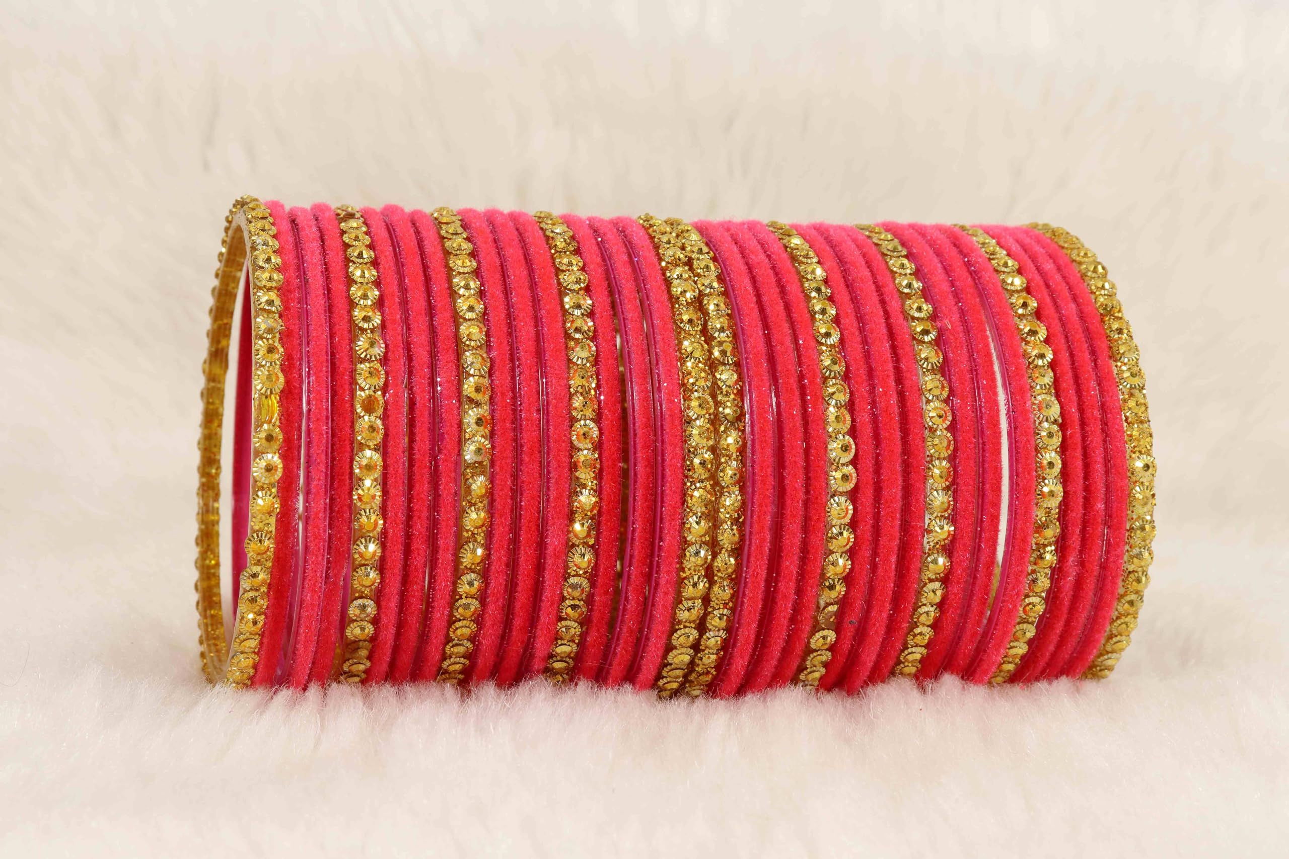 Glass Beads Velvet Bangle Set Traditional Chudi Set