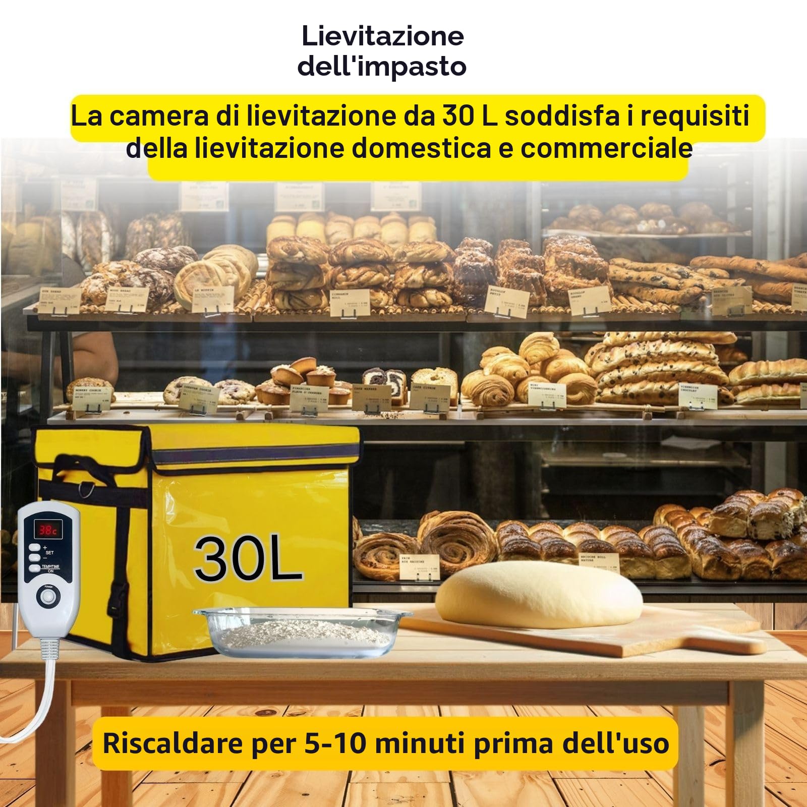 Scatola per la lievitazione del pane con riscaldatore, armadio pieghevole per lievitazione del pane, temperatura e timer regolabili, scatola per la fermentazione dell'impasto per panificazione del
