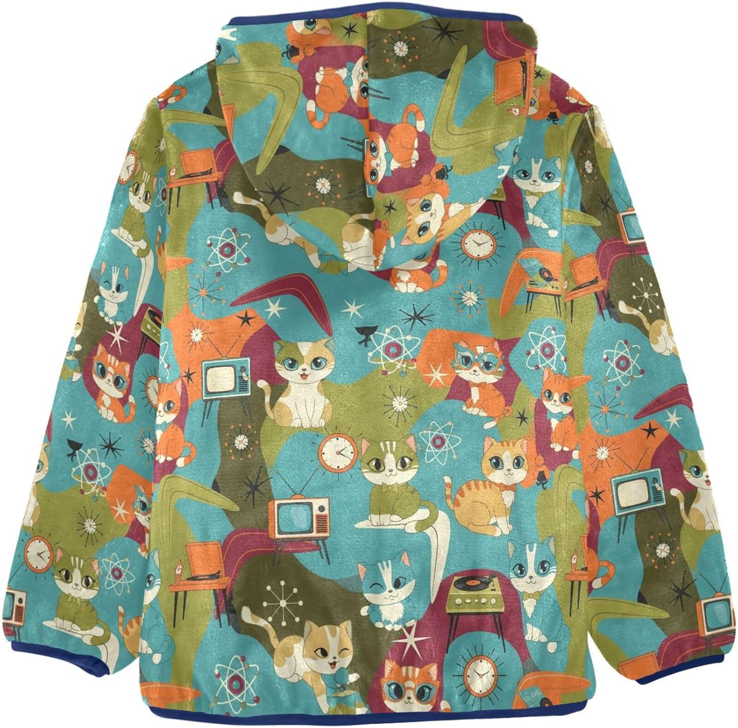 Yuiboo Retro Cats Pattern Kid Fleece Jacket Outerwear Jackets & Coats Navy Blue Fall Baby Boys Clothes